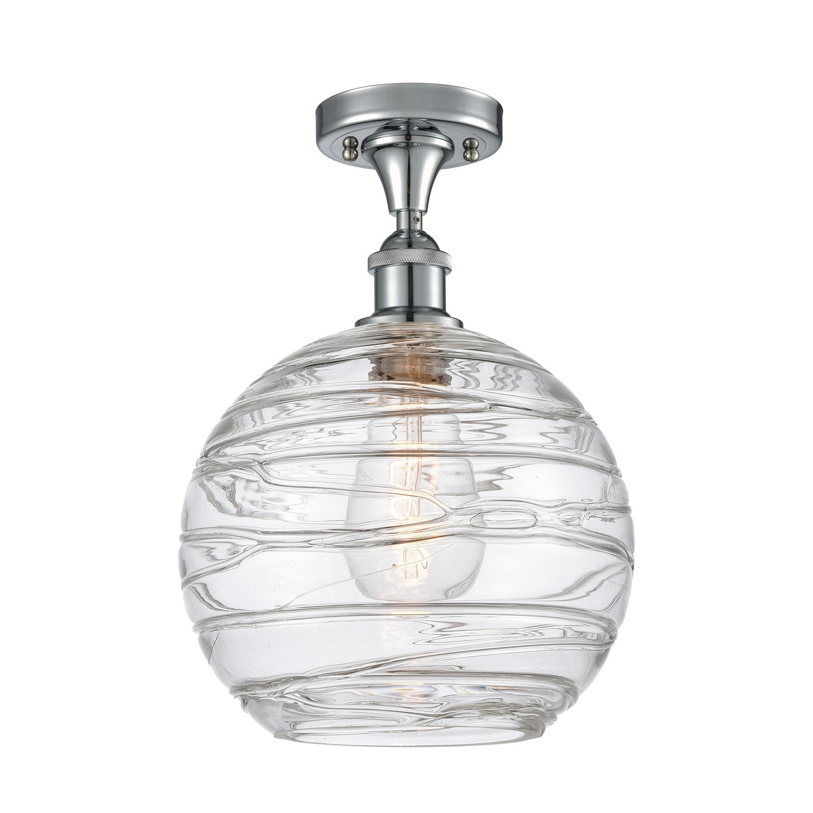 Innovations Athens Deco Swirl 10in 1-Light Semi-Flush | Modern Polished Chrome and Clear Deco Swirl Glass Globe | Model 516-1C-PC-G1213-10CL