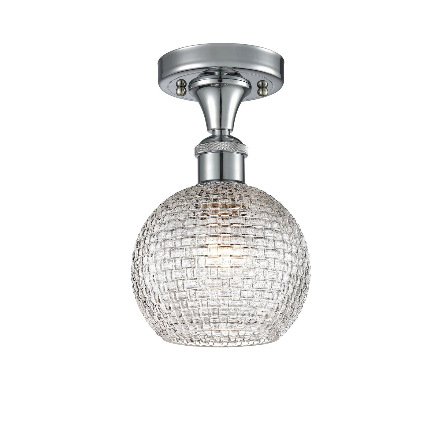 Innovations Athens 6in 1-Light Semi-Flush | Modern Farmhouse Polished Chrome and Clear Basket Weave Glass | Entryway | Model 516-1C-PC-G122C-6CL