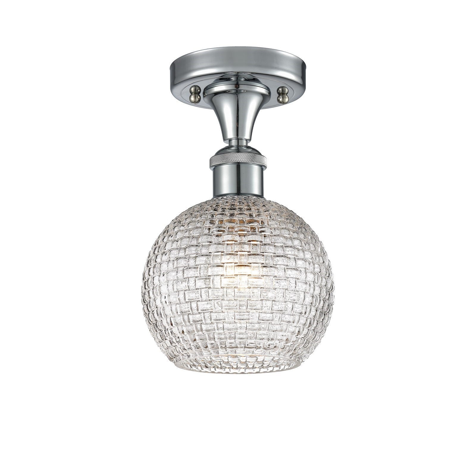 Innovations Athens 6in 1-Light Semi-Flush | Modern Farmhouse Polished Chrome and Clear Basket Weave Glass | Entryway | Model 516-1C-PC-G122C-6CL