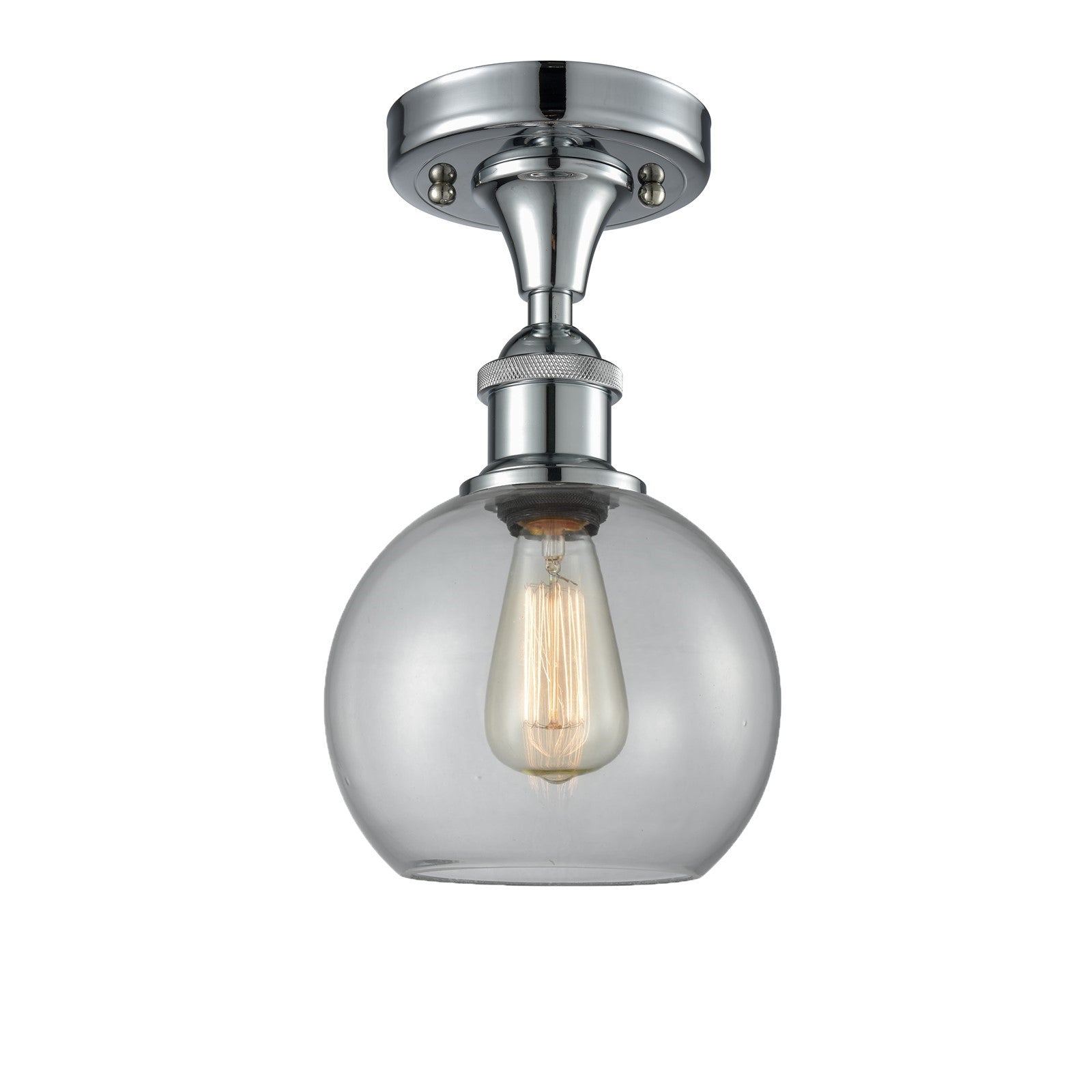 Innovations Athens 8in 1-Light Semi-Flush | Modern Contempo Polished Chrome and Clear Basket Weave Glass | Kitchen | Model 516-1C-PC-G122C-8CL