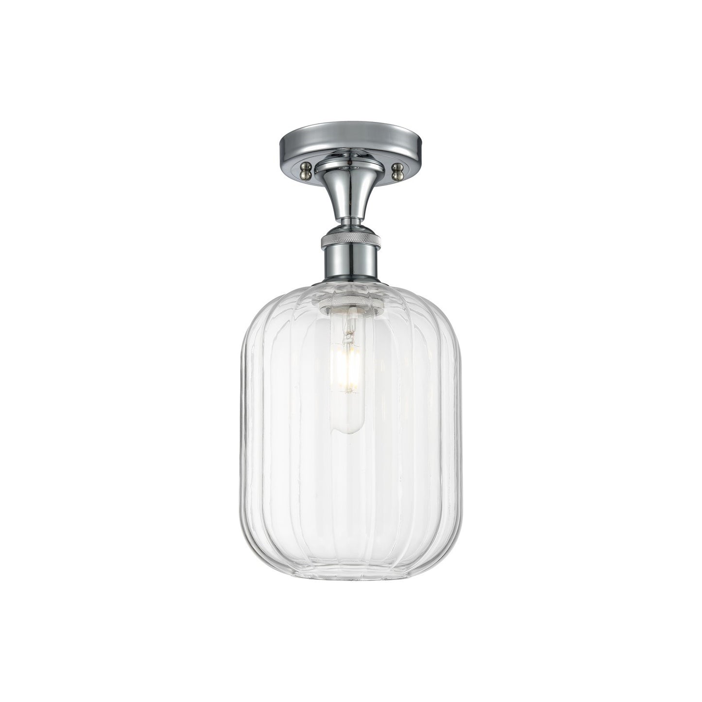 Innovations Preston Cylinder 7in 1-Light Semi-Flush | Industrial Polished Chrome and Clear Glass | Kitchen & Hallway | Model 516-1C-PC-G460-7CL