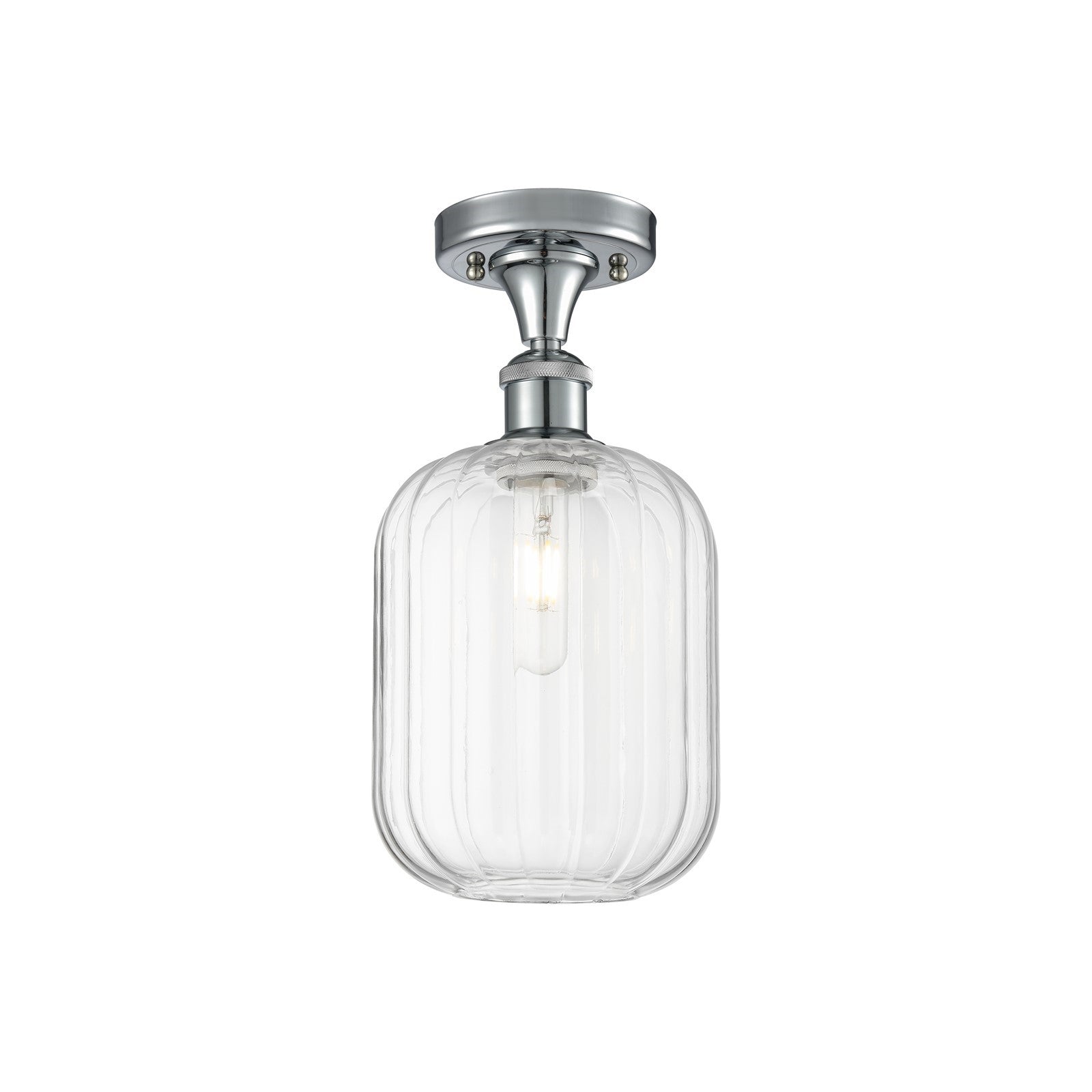 Innovations Preston Cylinder 7in 1-Light Semi-Flush | Industrial Polished Chrome and Clear Glass | Kitchen & Hallway | Model 516-1C-PC-G460-7CL