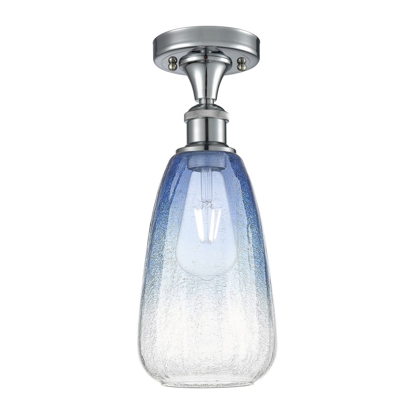 Innovations Brookhaven Almond 6in 1-Light Semi-Flush | Industrial Polished Chrome and Sapphire Blue Glass | Kitchen | Model 516-1C-PC-G480-6SB