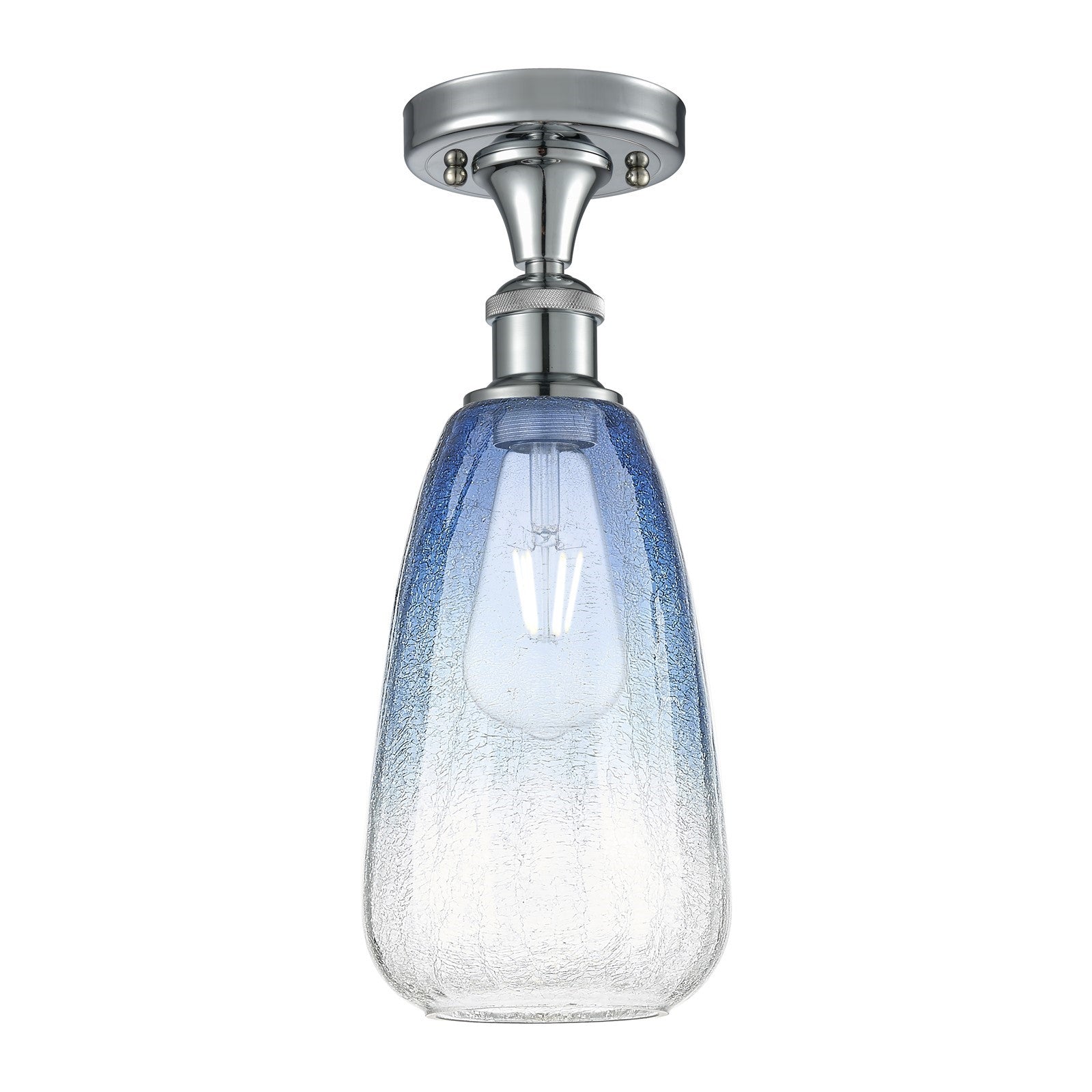 Innovations Brookhaven Almond 6in 1-Light Semi-Flush | Industrial Polished Chrome and Sapphire Blue Glass | Kitchen | Model 516-1C-PC-G480-6SB
