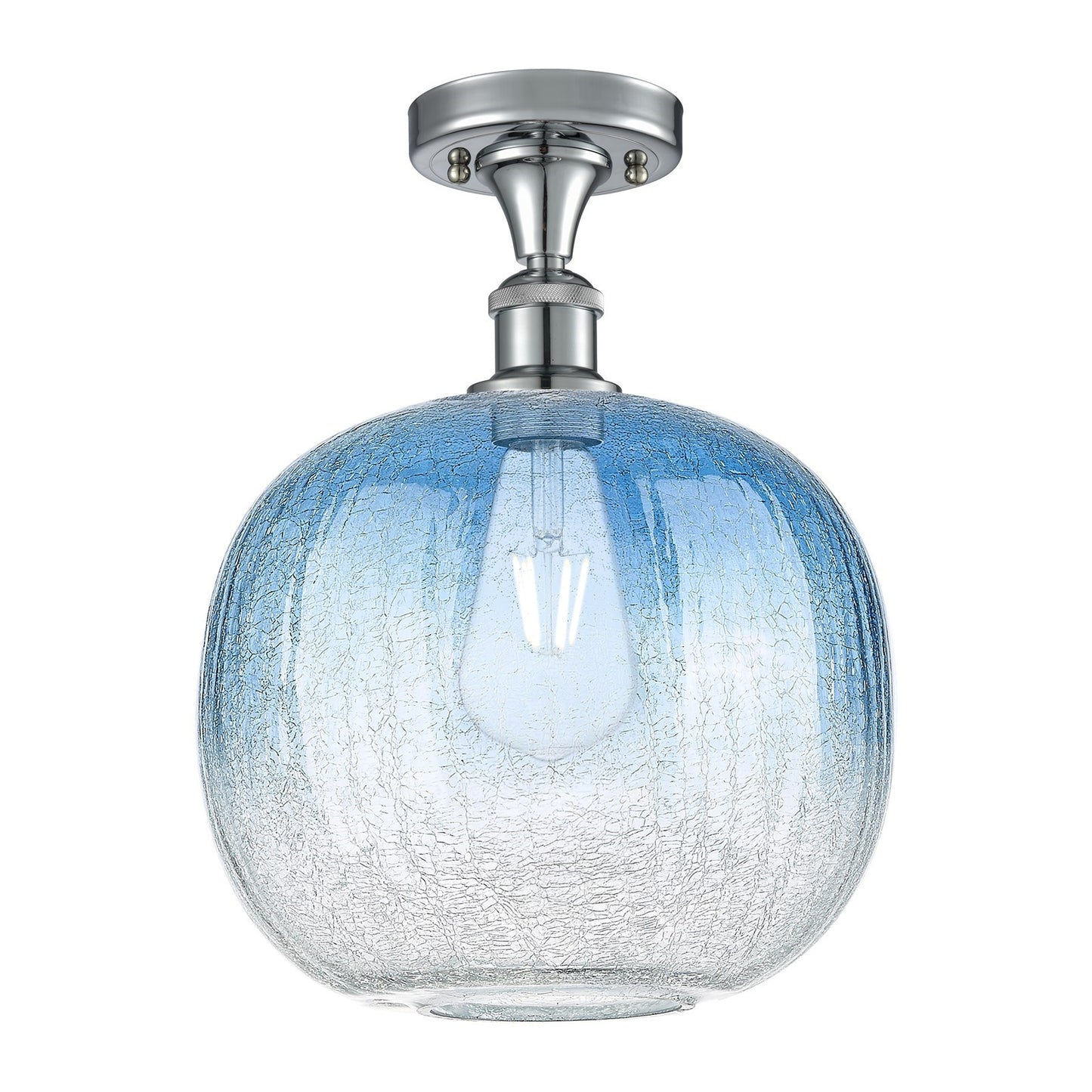 Innovations Brookhaven Sphere 10.5in 1-Light Semi-Flush | Industrial Polished Chrome and Sapphire Blue Glass | Kitchen | Model 516-1C-PC-G481-10SB
