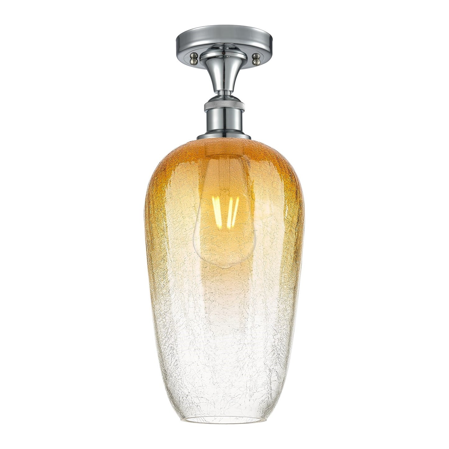 Innovations Brookhaven Flute 7in 1-Light Semi-Flush | Industrial Polished Chrome and Amber Glass | Kitchen & Hallway | Model 516-1C-PC-G484-7AM