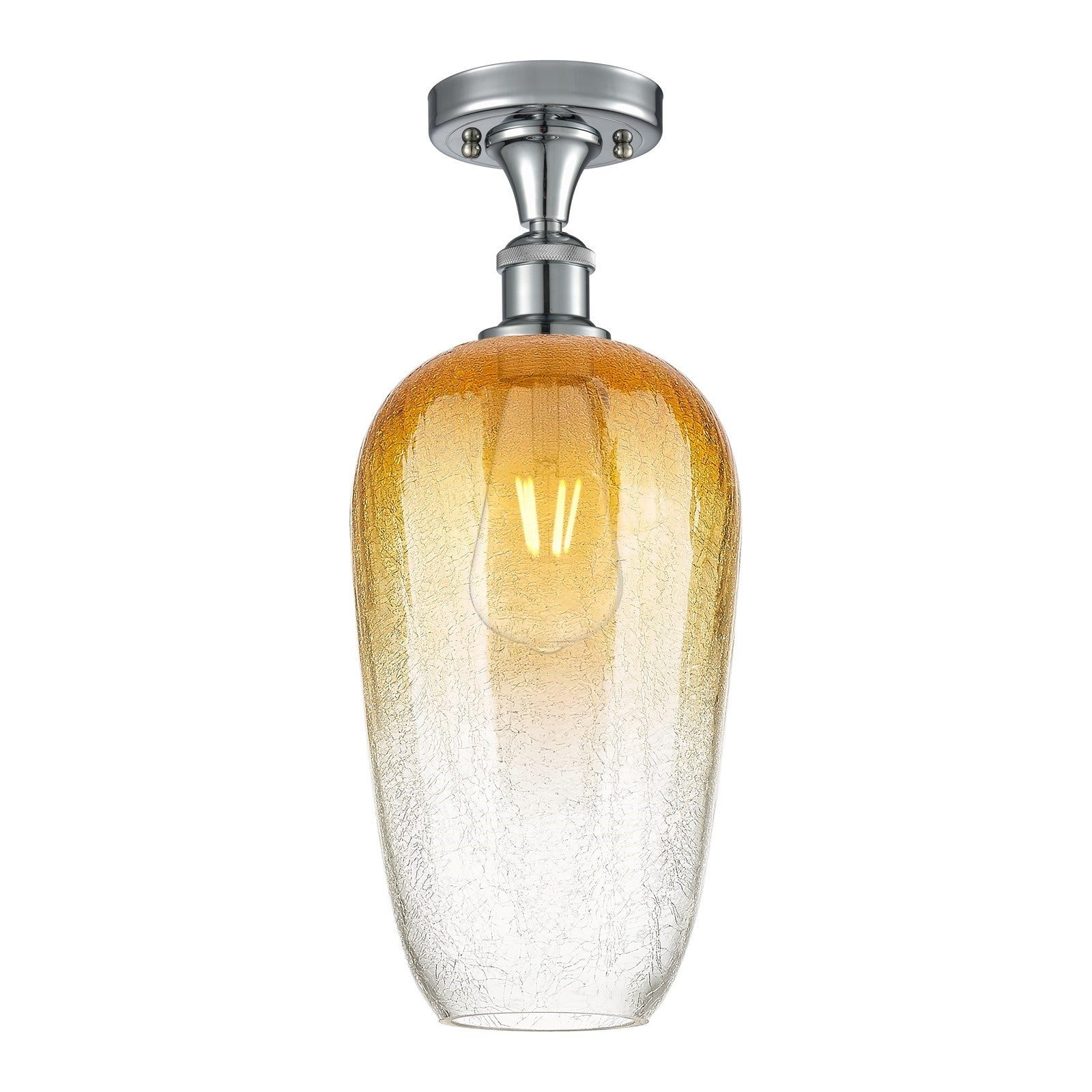 Innovations Brookhaven Flute 7in 1-Light Semi-Flush | Industrial Polished Chrome and Amber Glass | Kitchen & Hallway | Model 516-1C-PC-G484-7AM
