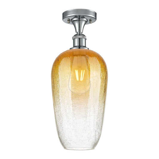 Innovations Brookhaven Flute 7in 1-Light Semi-Flush | Industrial Polished Chrome and Amber Glass | Kitchen & Hallway | Model 516-1C-PC-G484-7AM