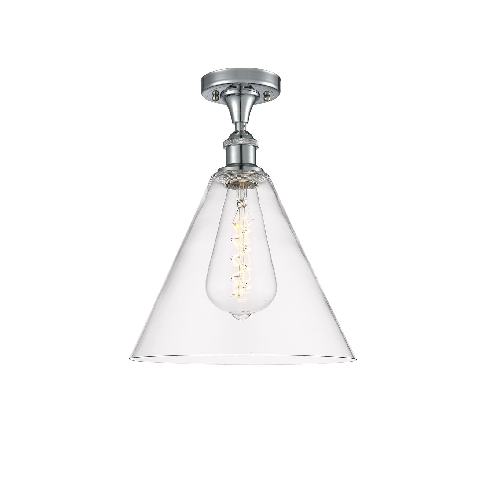 Innovations Berkshire 12in 1-Light LED Semi-Flush | Industrial Polished Chrome and Clear Glass | Hallway & Entryway | Model 516-1C-PC-GBC-122-LED
