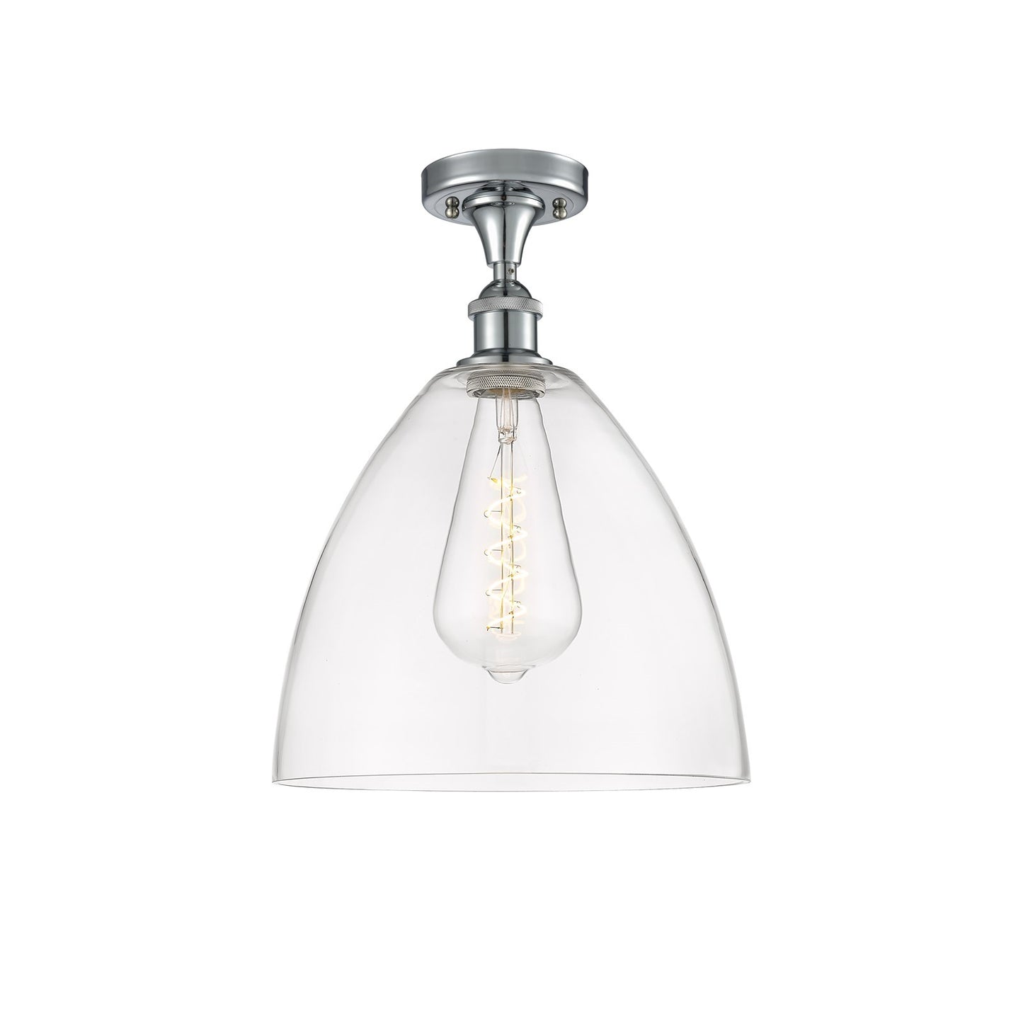 Innovations Bristol 12in 1-Light Semi-Flush | Industrial Polished Chrome and Clear Glass | Kitchen & Hallway | Model 516-1C-PC-GBD-122
