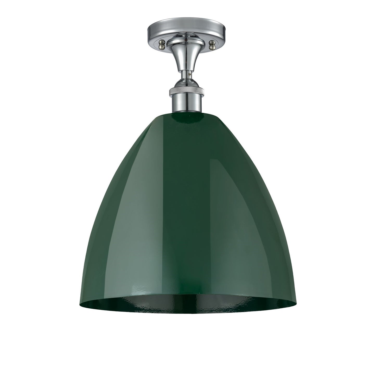 Innovations Plymouth 12in 1-Light Semi-Flush | Industrial Polished Chrome and Matte Green Metal | Kitchen & Hallway | Model 516-1C-PC-MBD-12-GR-LED