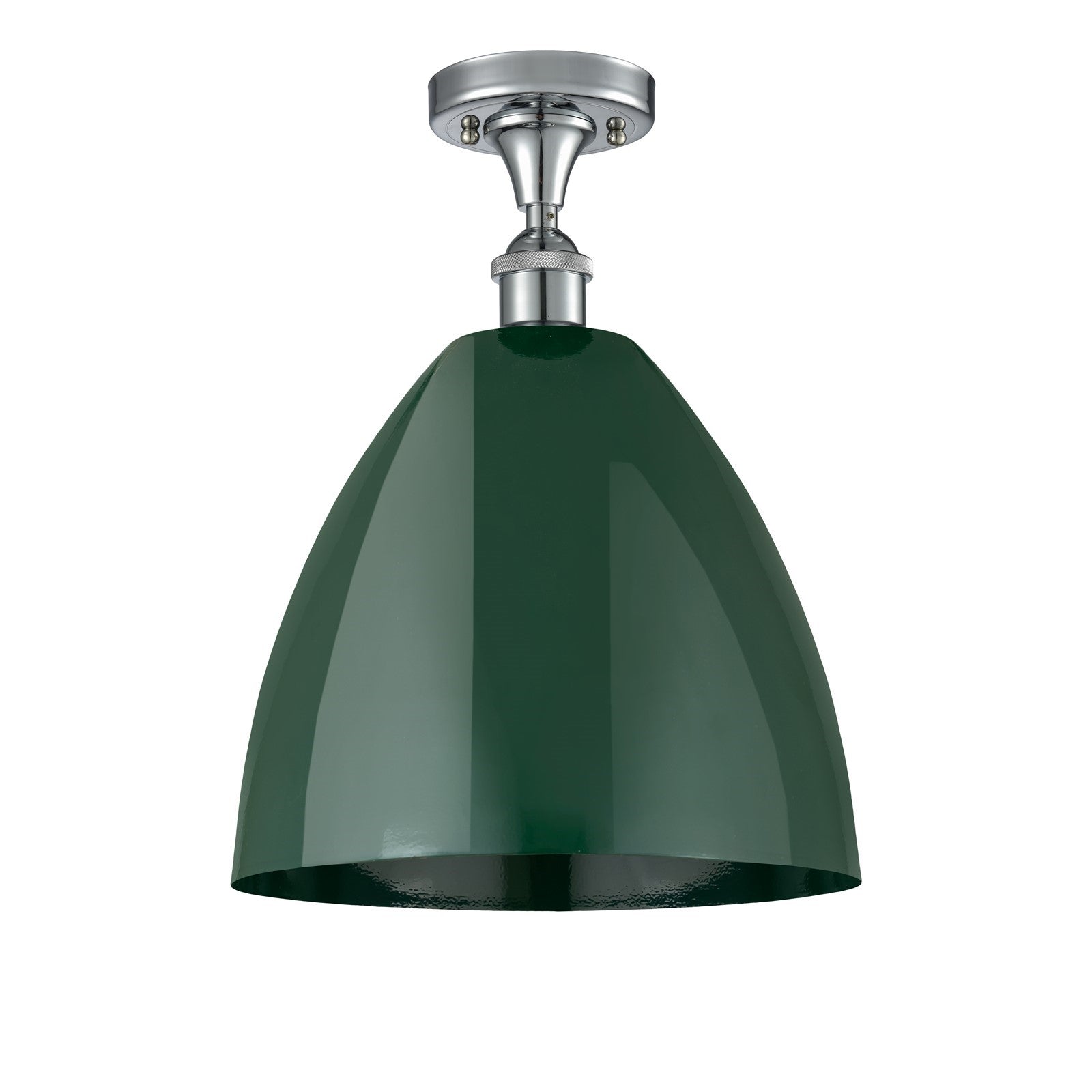 Innovations Plymouth 12in 1-Light Semi-Flush | Industrial Polished Chrome and Matte Green Metal | Kitchen & Hallway | Model 516-1C-PC-MBD-12-GR-LED