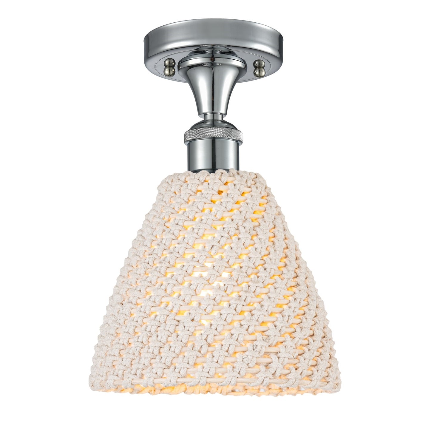Innovations Bristol Natural 7.5in 1-Light Semi-Flush | Farmhouse Polished Chrome and Natural Fiber Dome Shade | Entryway | Model 516-1C-PC-NBD-75-NAT