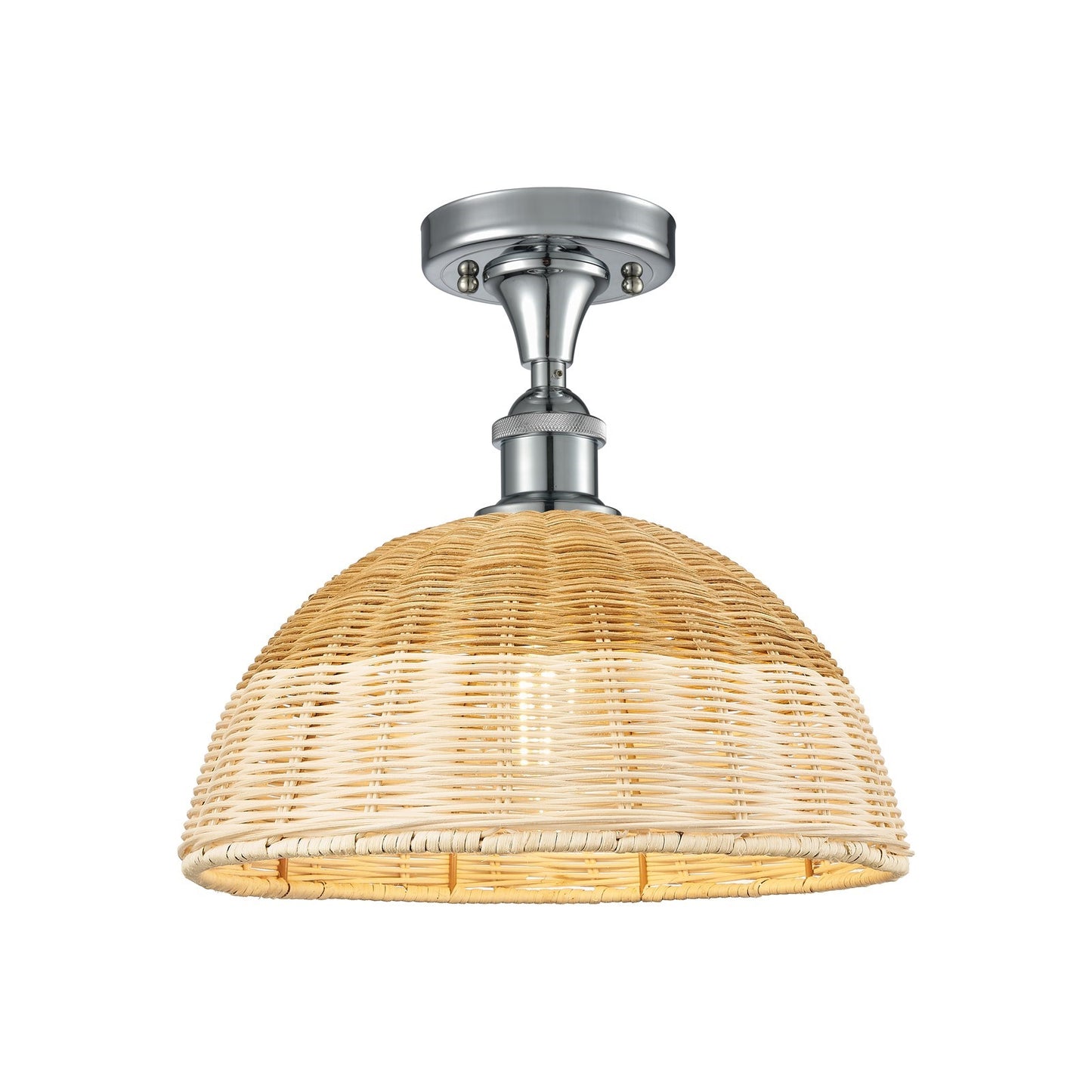 Innovations Bristol Natural II 12in 1-Light Semi-Flush | Industrial Polished Chrome and Natural Fiber Dome Shade | Model 516-1C-PC-NBD2-12-NAT