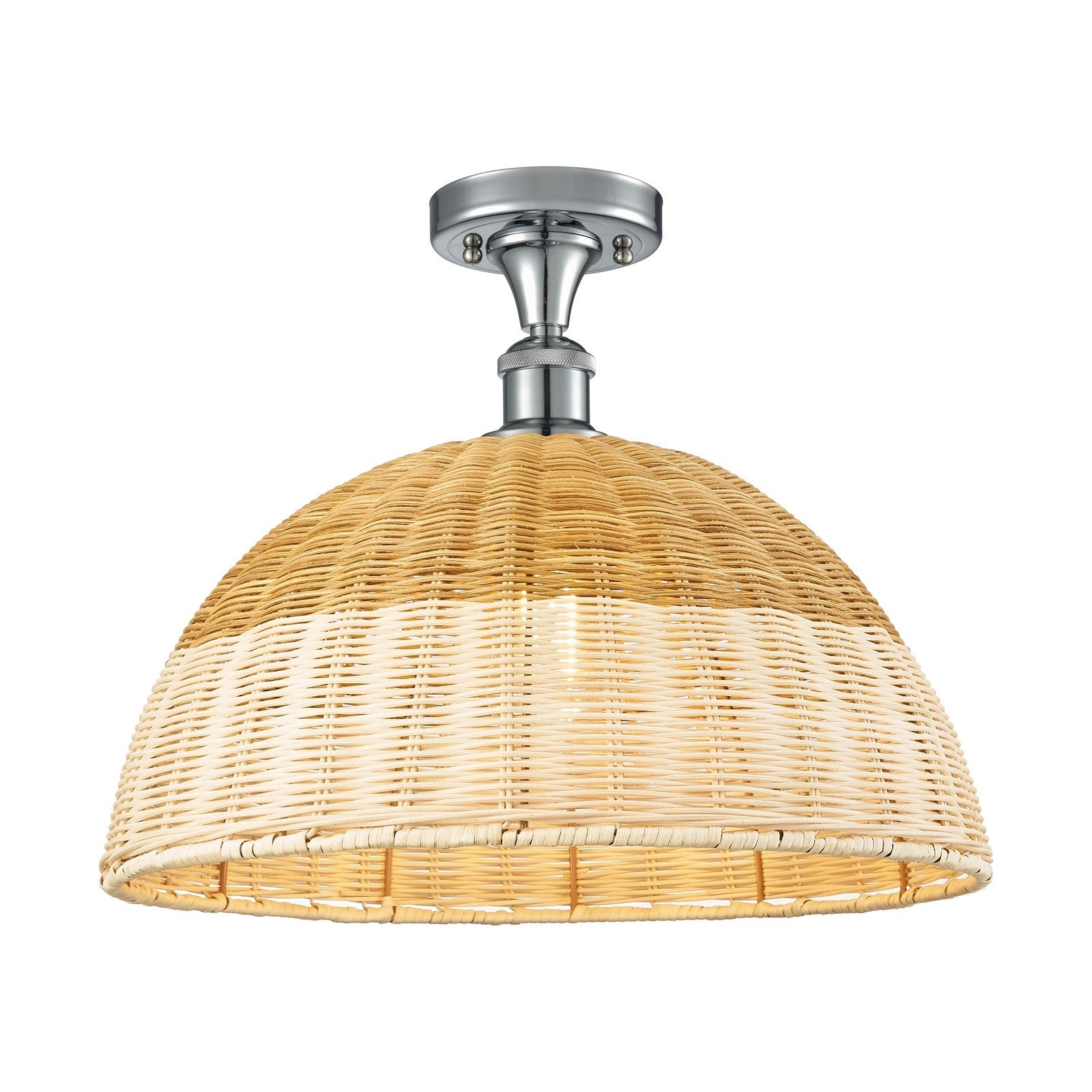 Innovations Bristol Natural II 16in 1-Light Semi-Flush | Industrial Polished Chrome and Natural Fiber Dome Shade | Model 516-1C-PC-NBD2-16-NAT
