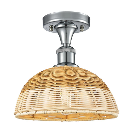 Innovations Bristol Natural II 9in 1-Light Semi-Flush | Industrial Polished Chrome and Natural Fiber Dome Shade | Model 516-1C-PC-NBD2-9-NAT