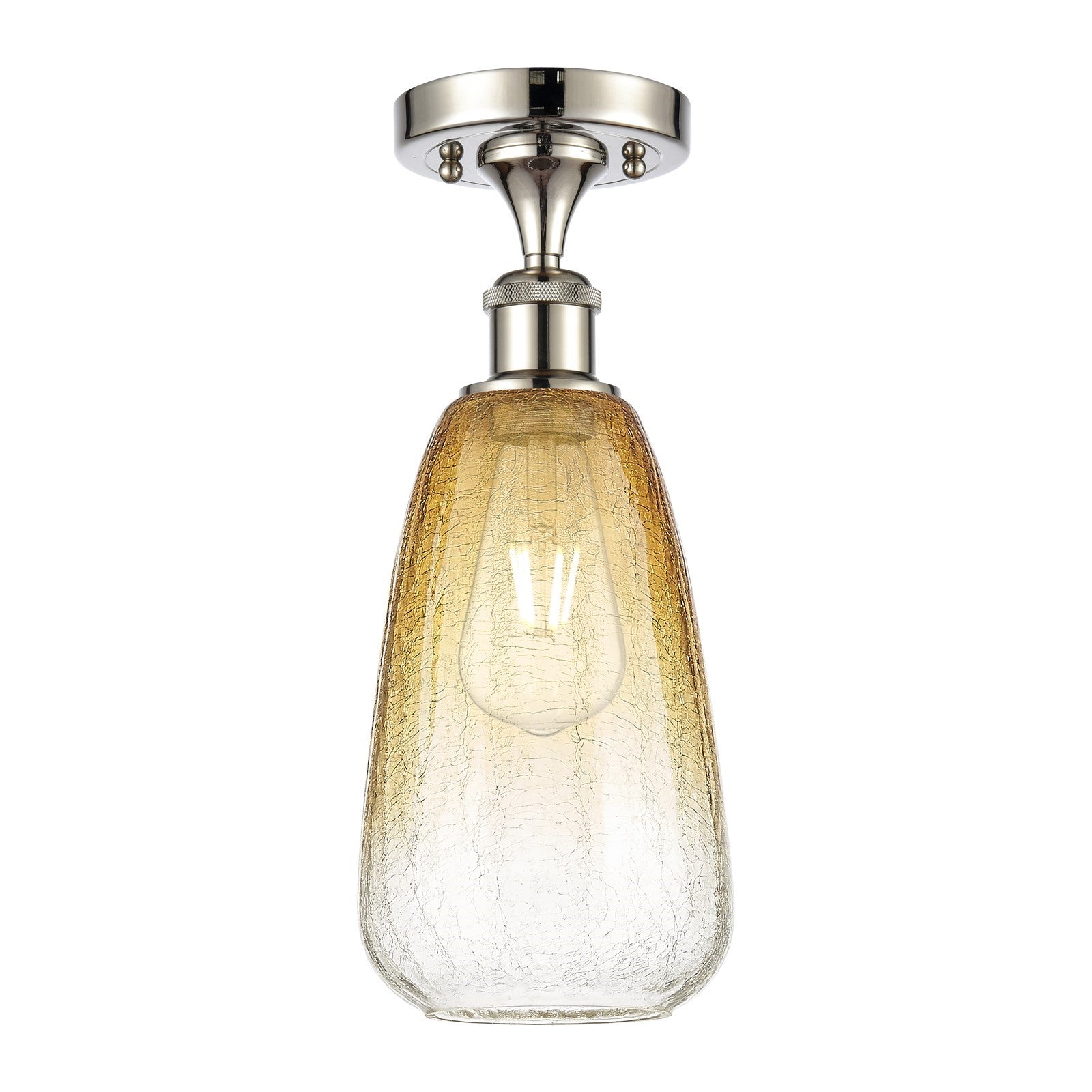 Innovations Brookhaven Almond 6in 1-Light Semi-Flush | Industrial Polished Nickel and Amber Globe Shade | Entryway | Model 516-1C-PN-G480-6AM
