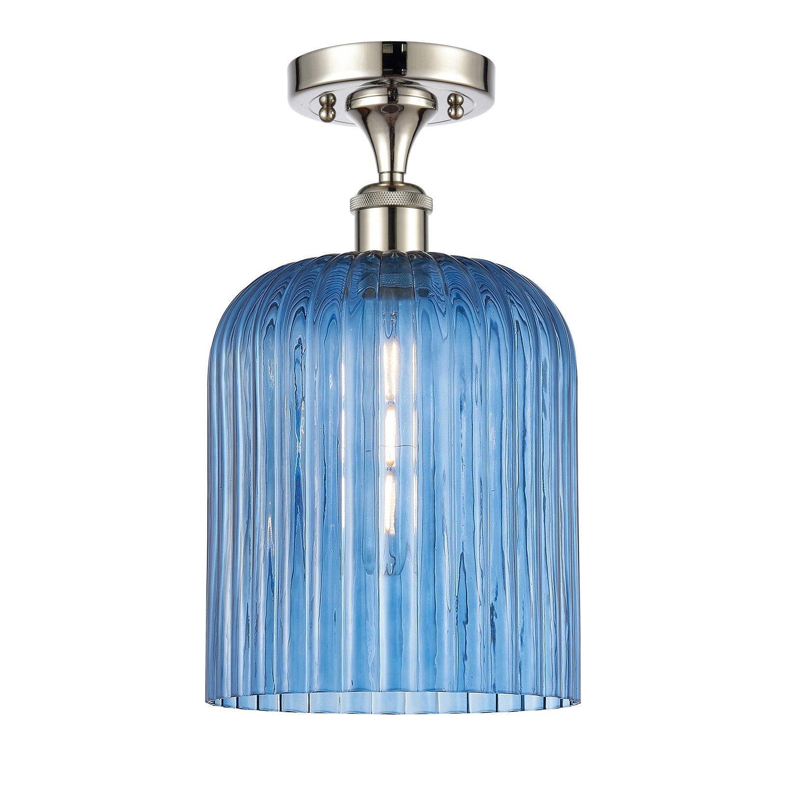 Innovations Bridal Veil 5in 1-Light Semi-Flush | Art Nouveau Polished Nickel and Princess Blue Ribbed Glass | Bathroom | Model 516-1C-PN-G559-8BL