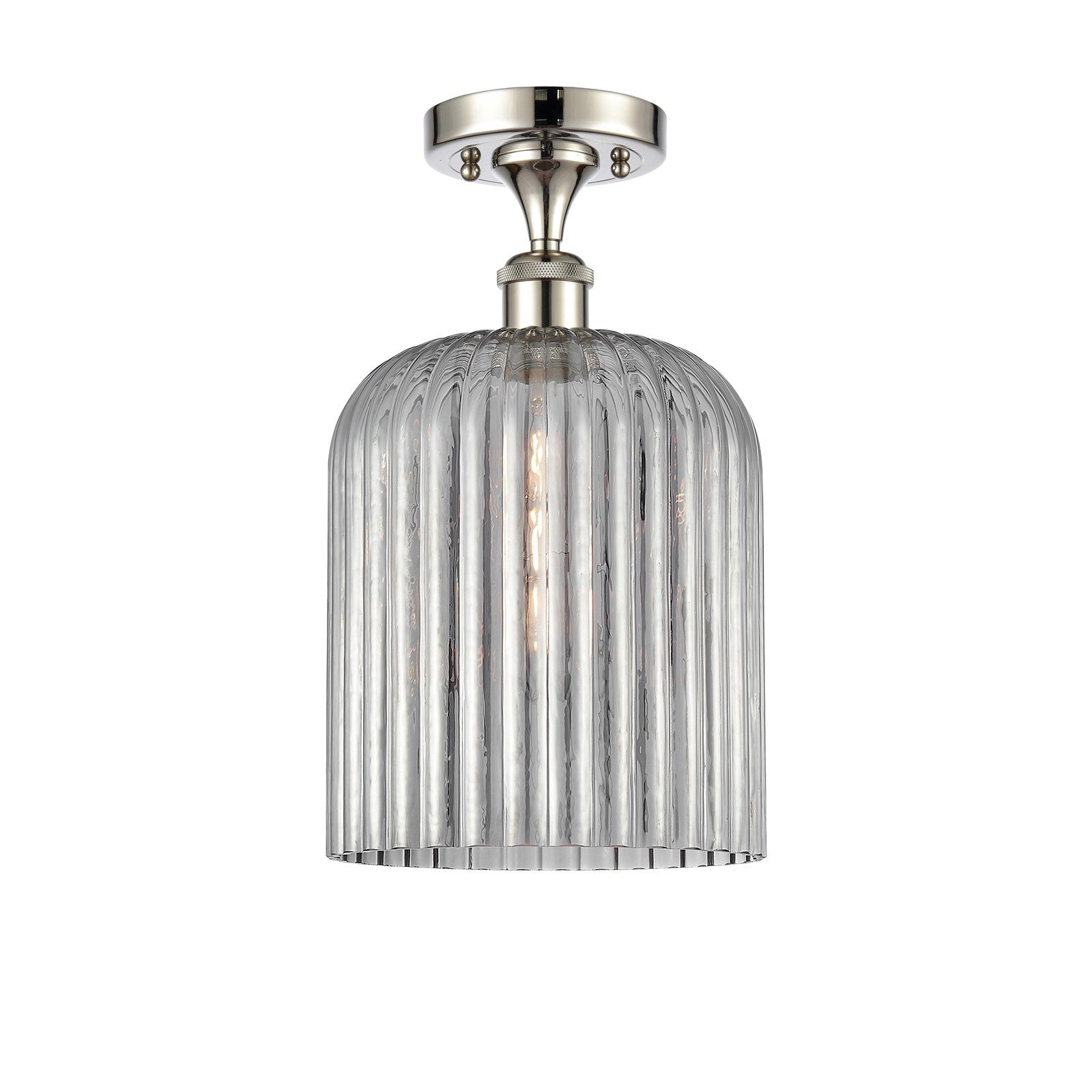 Innovations Bridal Veil 5in 1-Light Semi-Flush | Art Nouveau Polished Nickel and Light Smoke Ribbed Glass | Bathroom | Model 516-1C-PN-G559-8SM