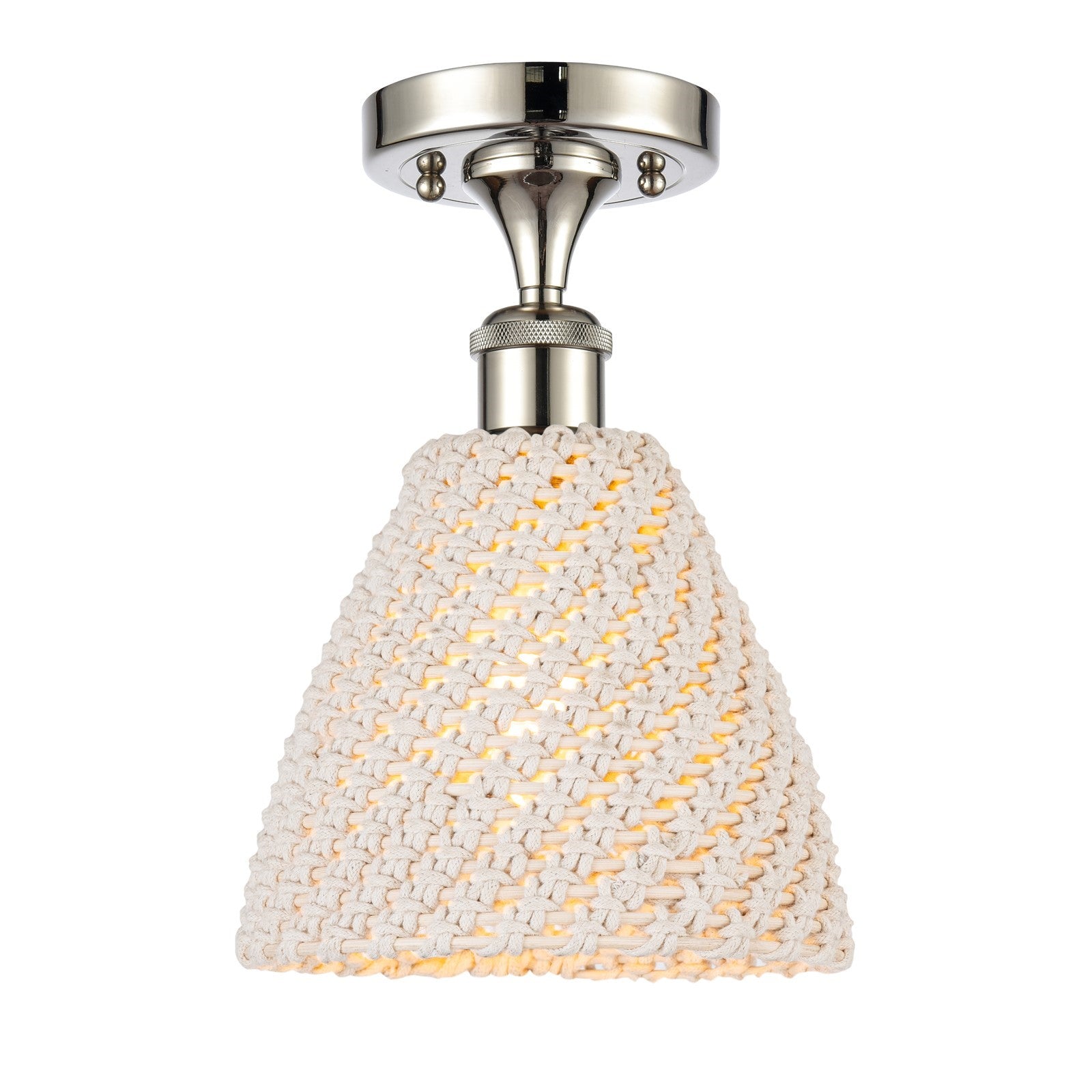 Innovations Bristol Natural 7.5in 1-Light Semi-Flush Mount | Farmhouse Country Cottage Polished Nickel and Natural Fiber | Model 516-1C-PN-NBD-75-NAT