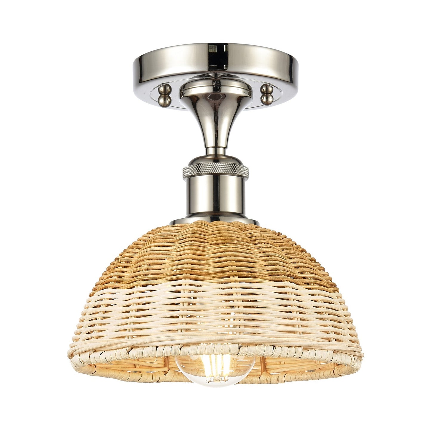 Innovations Bristol Natural II 7.5in 1-Light Semi-Flush Mount | Industrial Modern Polished Nickel and Natural Fiber | Model 516-1C-PN-NBD2-75-NAT