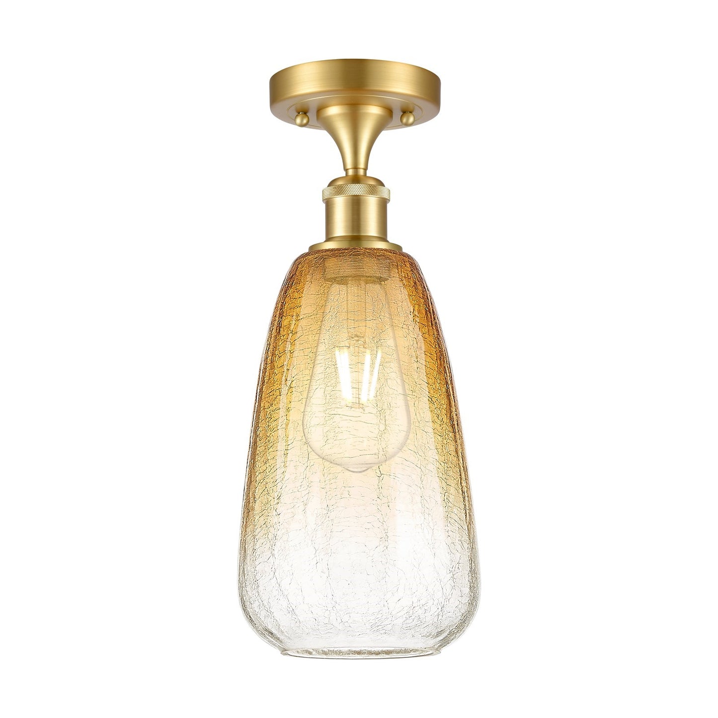 Innovations Brookhaven Almond 6in 1-Light Semi-Flush | Industrial Satin Gold and Amber Glass | Hallway & Entryway | Model 516-1C-SG-G480-6AM