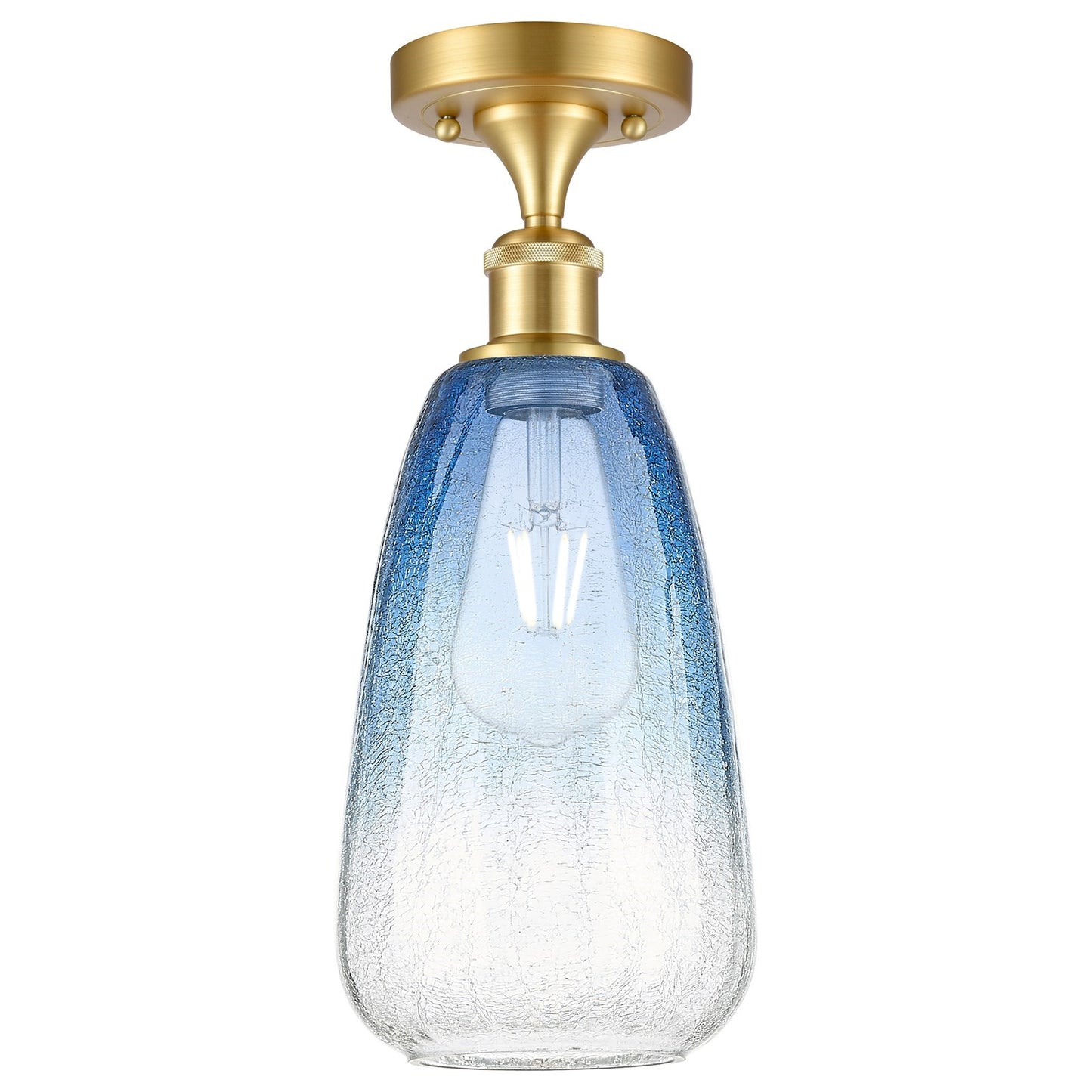 Innovations Brookhaven Almond 6in 1-Light Semi-Flush | Industrial Satin Gold and Sapphire Blue Glass | Hallway & Entryway | Model 516-1C-SG-G480-6SB