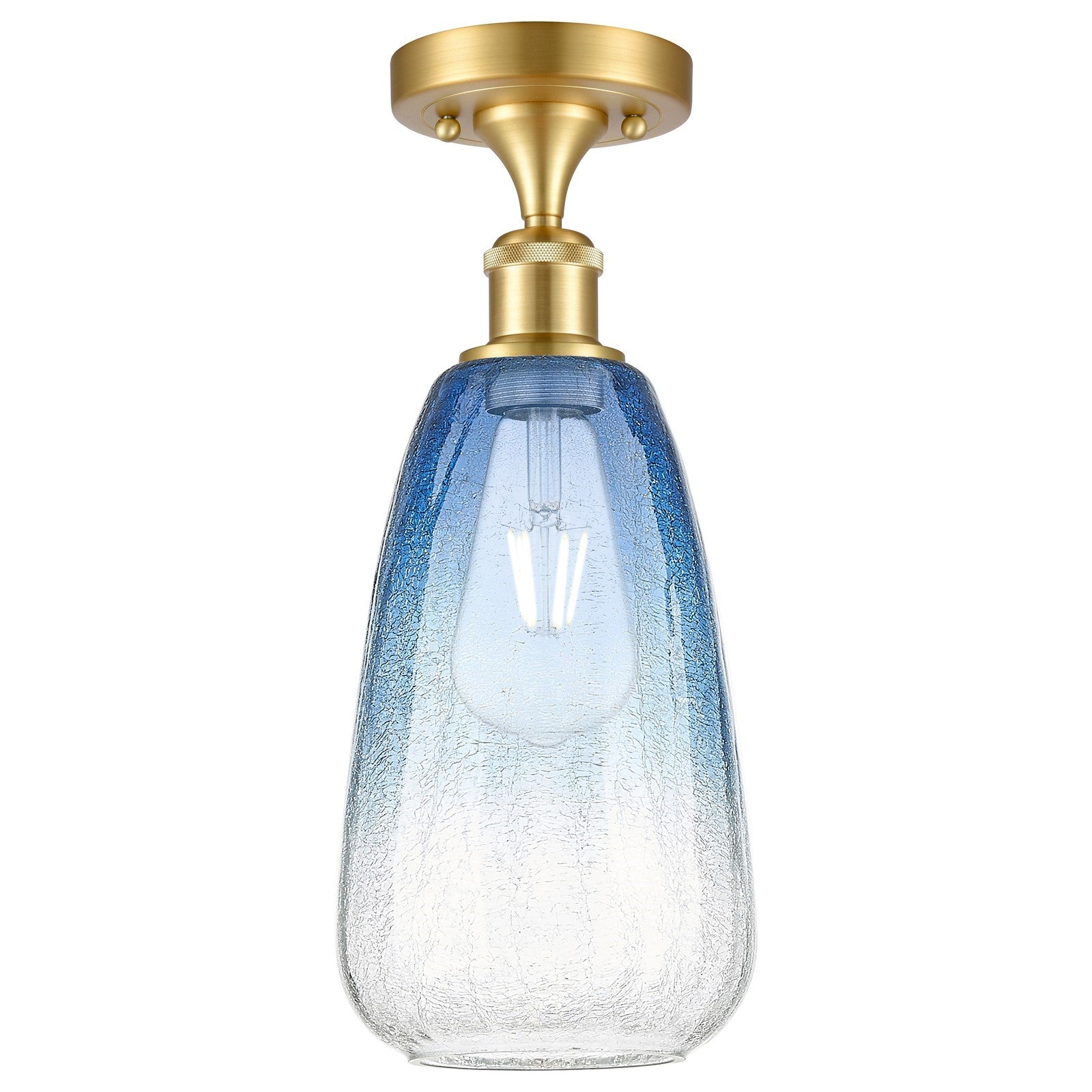Innovations Brookhaven Almond 6in 1-Light Semi-Flush | Industrial Satin Gold and Sapphire Blue Glass | Hallway & Entryway | Model 516-1C-SG-G480-6SB