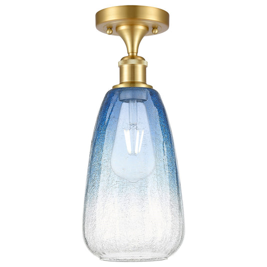 Innovations Brookhaven Almond 6in 1-Light Semi-Flush | Industrial Satin Gold and Sapphire Blue Glass | Hallway & Entryway | Model 516-1C-SG-G480-6SB