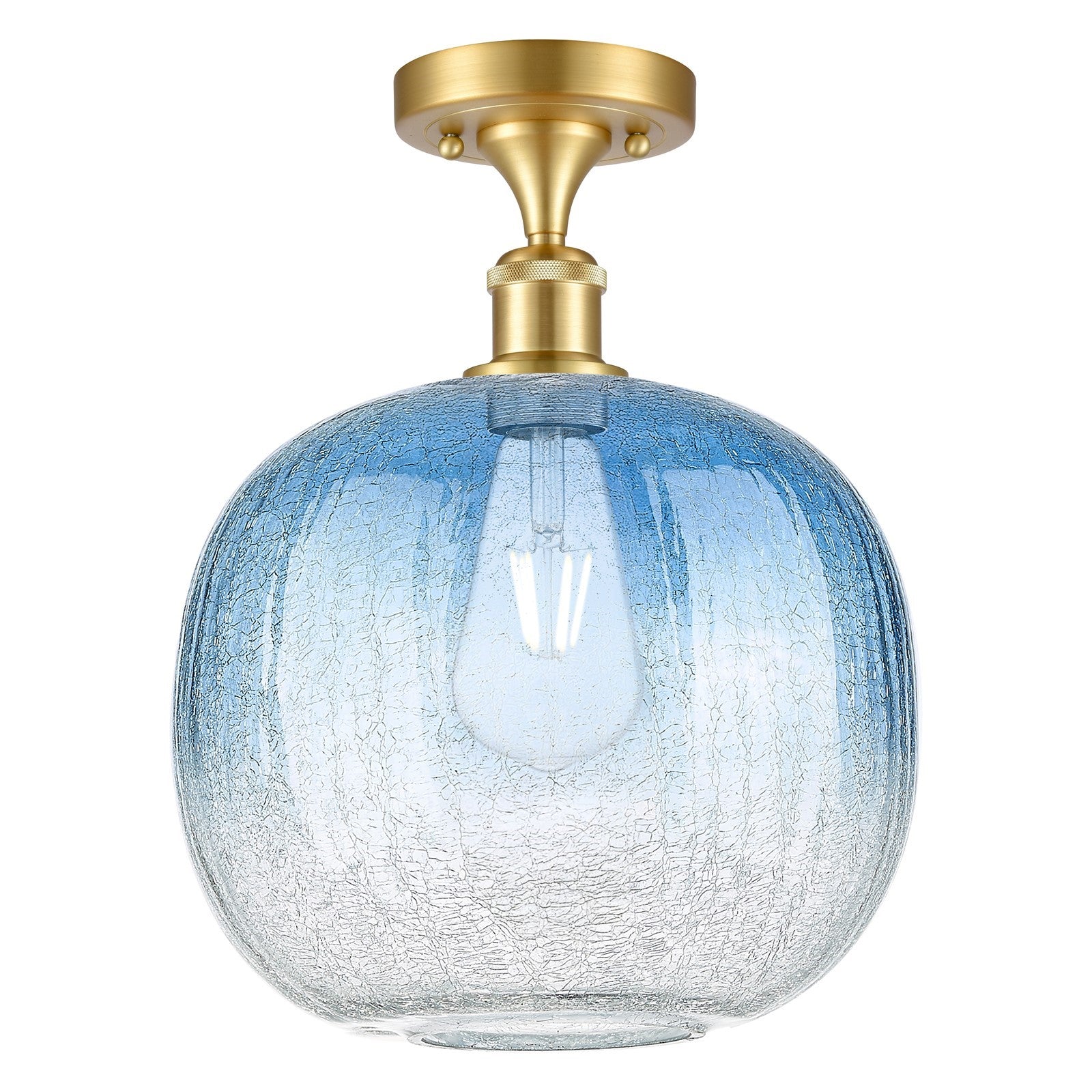 Innovations Brookhaven Sphere 10.5in 1-Light Semi-Flush | Industrial Satin Gold and Sapphire Blue Glass | Hallway | Model 516-1C-SG-G481-10SB