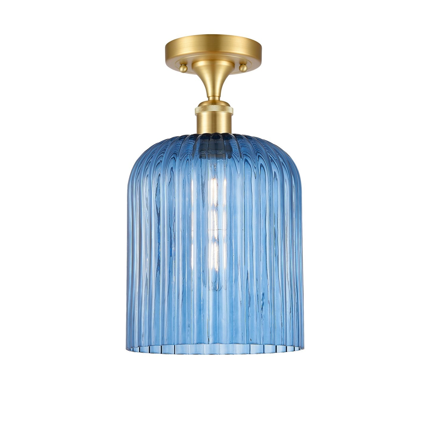 Innovations Bridal Veil 5in 1-Light Semi-Flush | Art Nouveau Satin Gold and Princess Blue Glass | Dining Room & Foyer | Model 516-1C-SG-G559-8BL