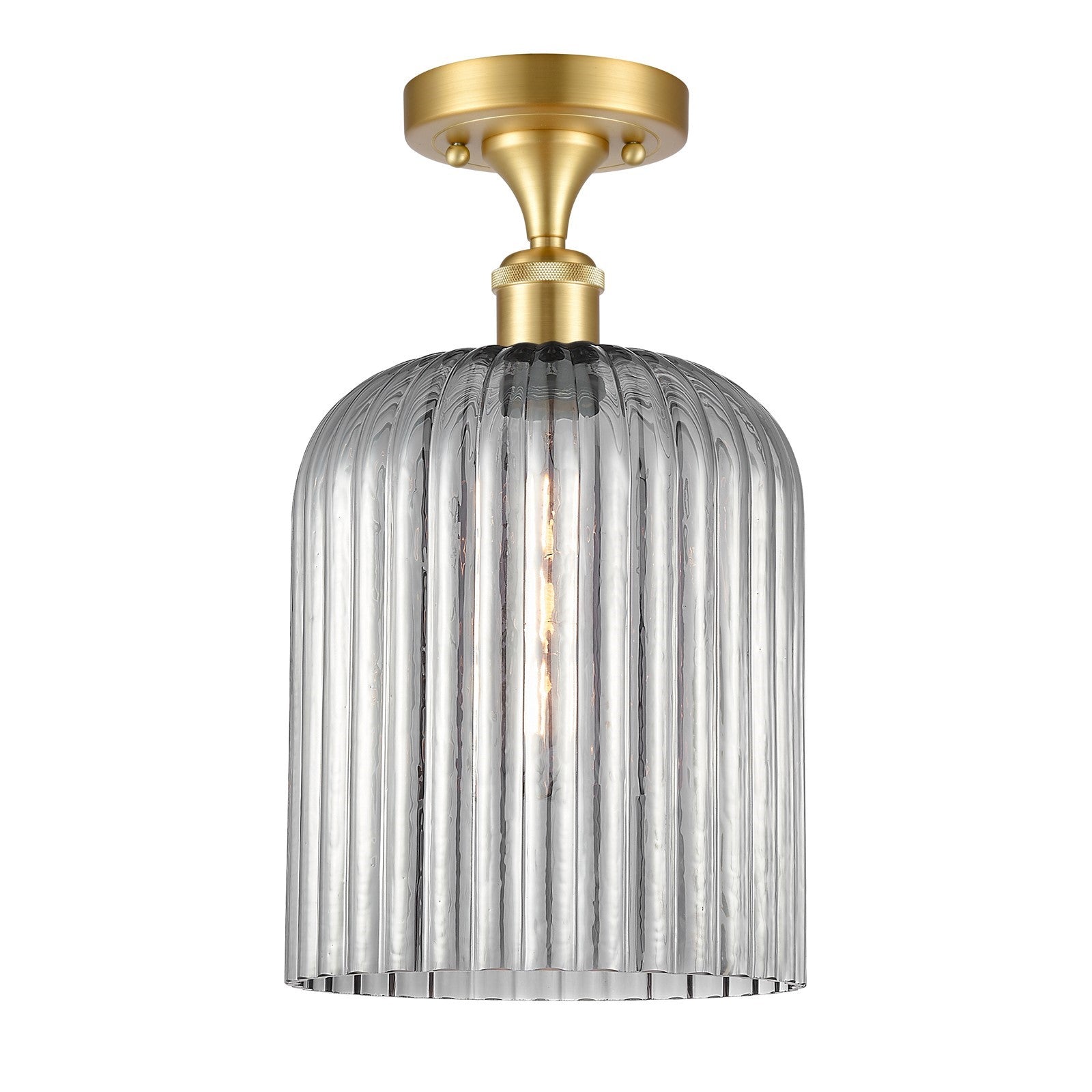 Innovations Bridal Veil 5in 1-Light Semi-Flush | Art Nouveau Satin Gold and Light Smoke Ribbed Glass | Entryway & Hallway | Model 516-1C-SG-G559-8SM