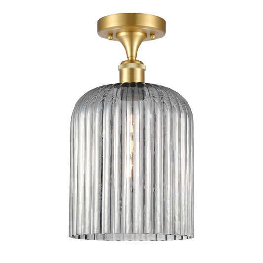 Innovations Bridal Veil 5in 1-Light Semi-Flush | Art Nouveau Satin Gold and Light Smoke Ribbed Glass | Entryway & Hallway | Model 516-1C-SG-G559-8SM