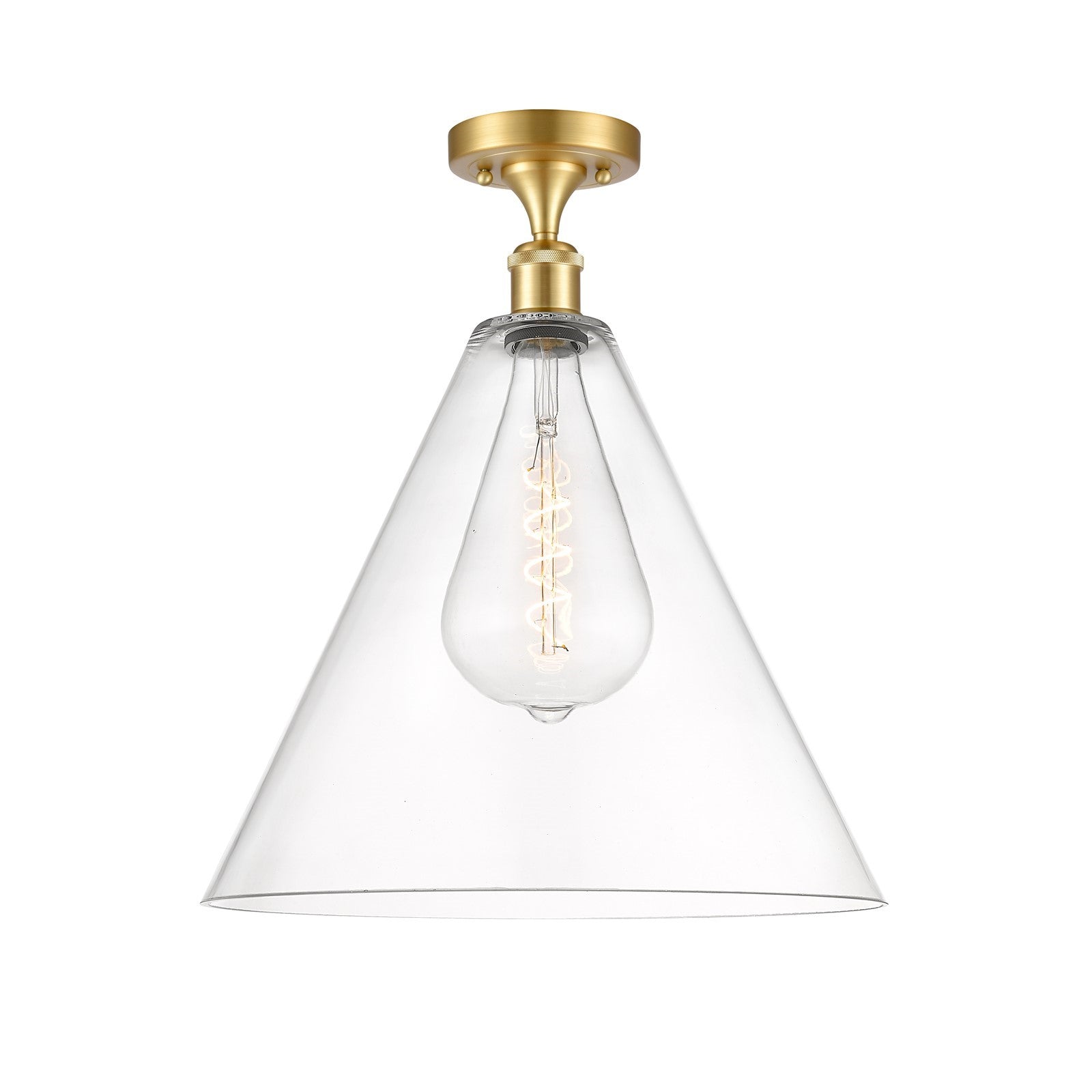 Innovations Berkshire Glass 16in 1-Light Semi-Flush | Industrial Satin Gold and Clear Glass | Kitchen & Dining Room | Model 516-1C-SG-GBC-162