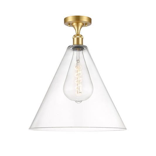Innovations Berkshire Glass 16in 1-Light Semi-Flush | Industrial Satin Gold and Clear Glass | Kitchen & Dining Room | Model 516-1C-SG-GBC-162