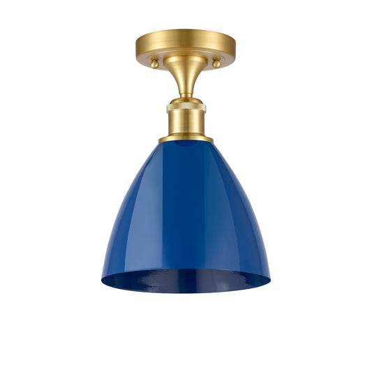 Innovations Plymouth 8in 1-Light Semi-Flush | Industrial Satin Gold and Matte Blue Metal | Kitchen & Entryway | Model 516-1C-SG-MBD-75-BL-LED