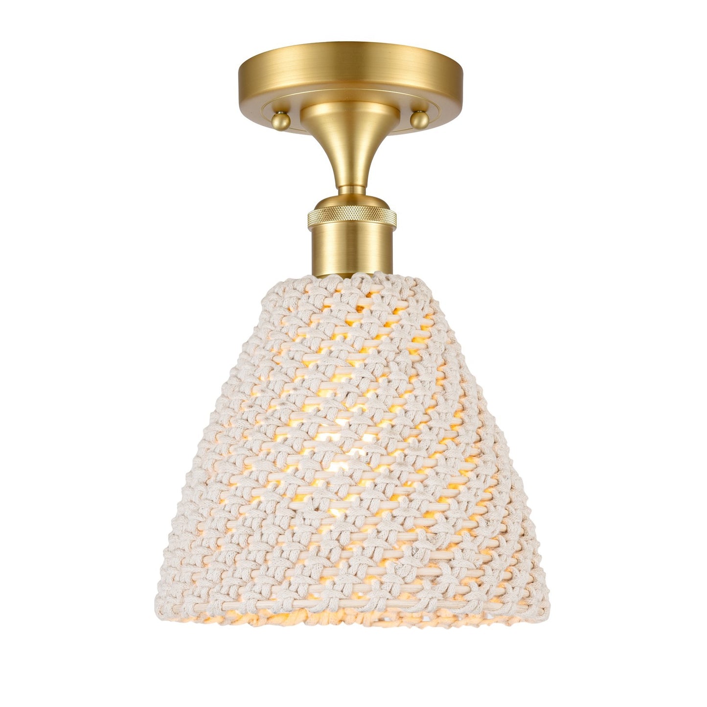 Innovations Bristol Natural 7.5in 1-Light Semi-Flush | Farmhouse Satin Gold and Natural Fiber Dome Shade | Entryway | Model 516-1C-SG-NBD-75-NAT