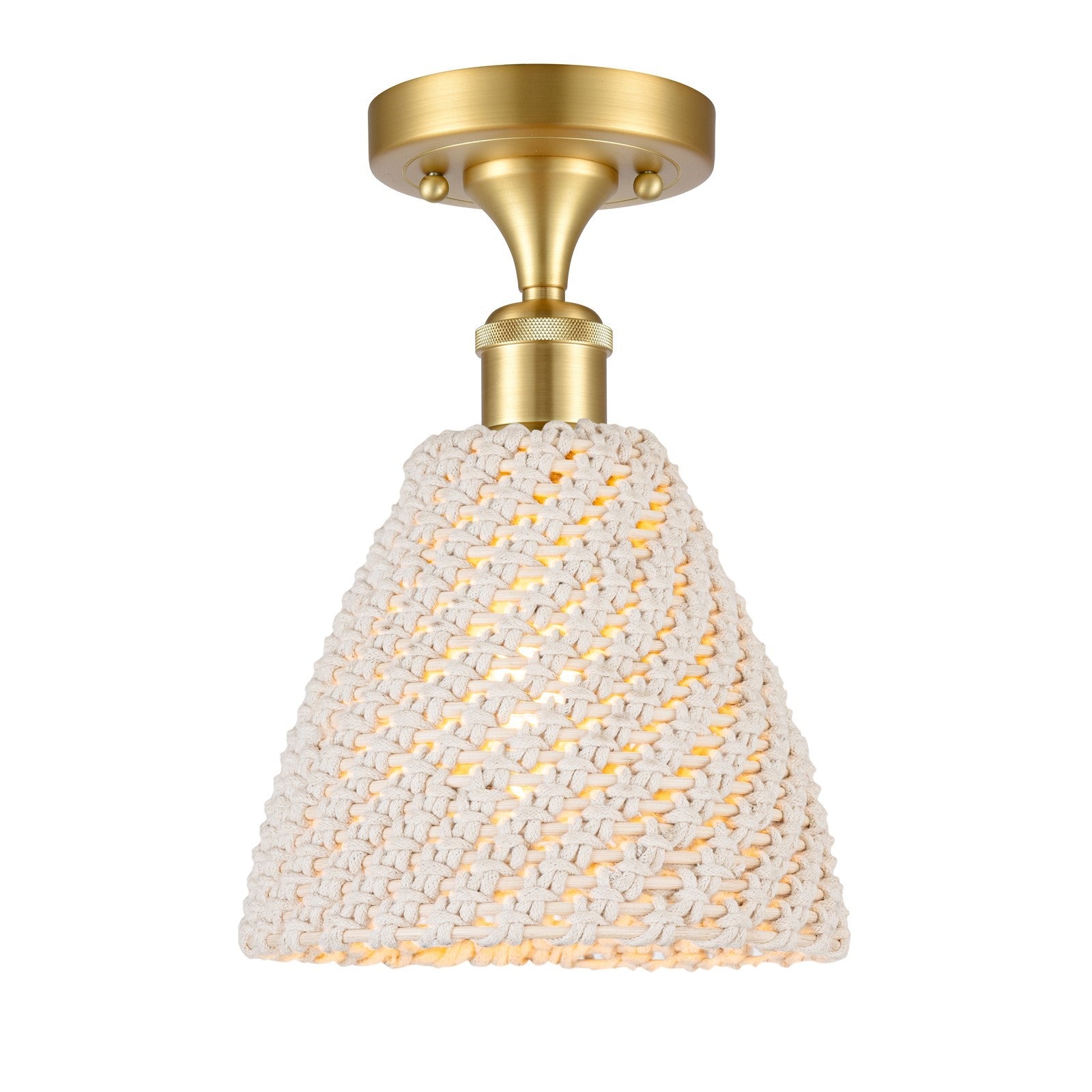 Innovations Bristol Natural 7.5in 1-Light Semi-Flush | Farmhouse Satin Gold and Natural Fiber Dome Shade | Entryway | Model 516-1C-SG-NBD-75-NAT