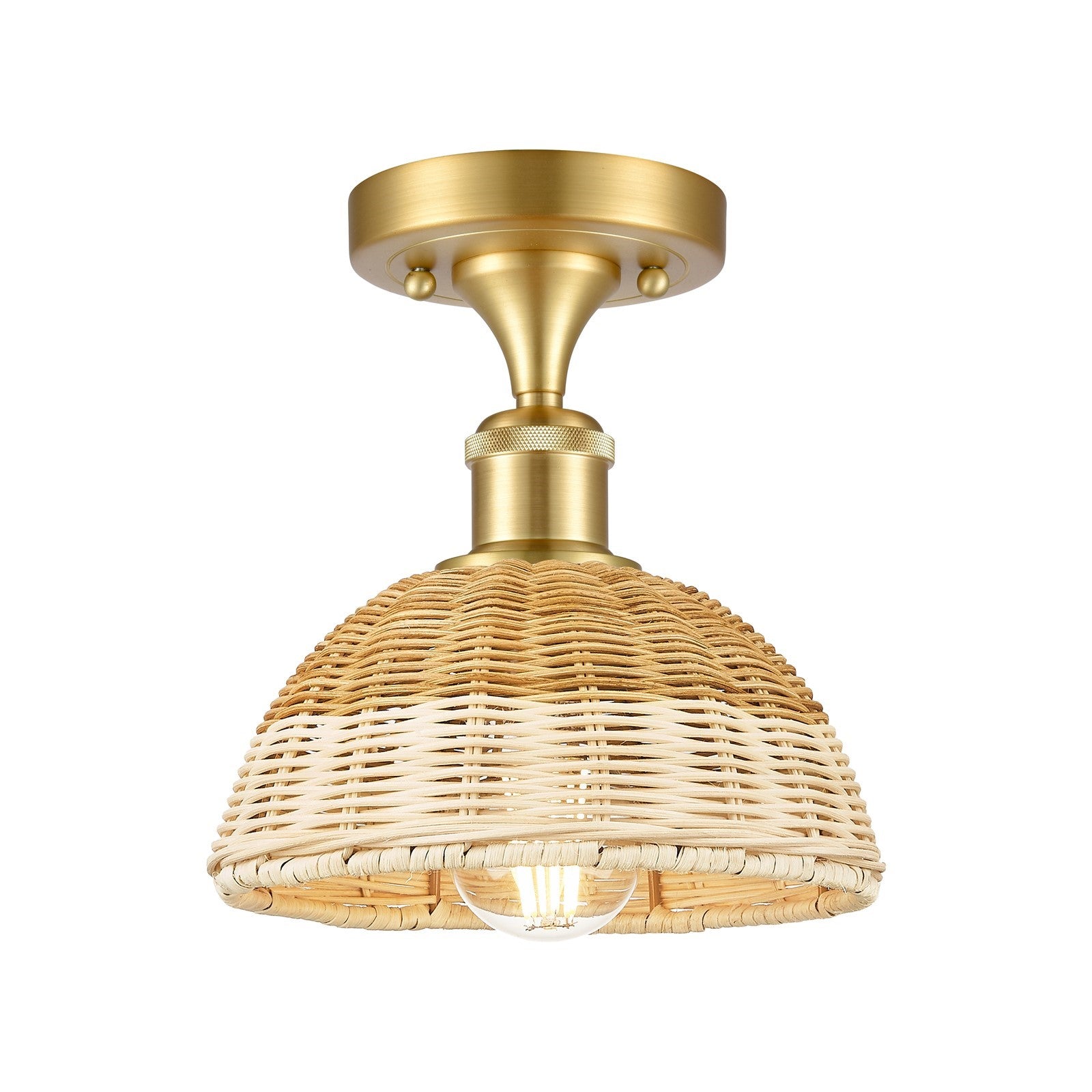 Innovations Bristol Natural II 7.5in 1-Light Semi-Flush | Industrial Satin Gold and Natural Fiber Dome Shade | Entryway | Model 516-1C-SG-NBD2-75-NAT