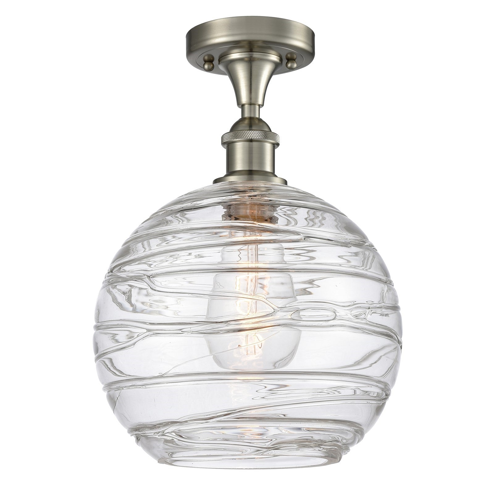 Innovations Athens Deco Swirl 10in 1-Light Semi-Flush | Industrial Brushed Satin Nickel and Clear Glass Globe Shade | Model 516-1C-SN-G1213-10CL