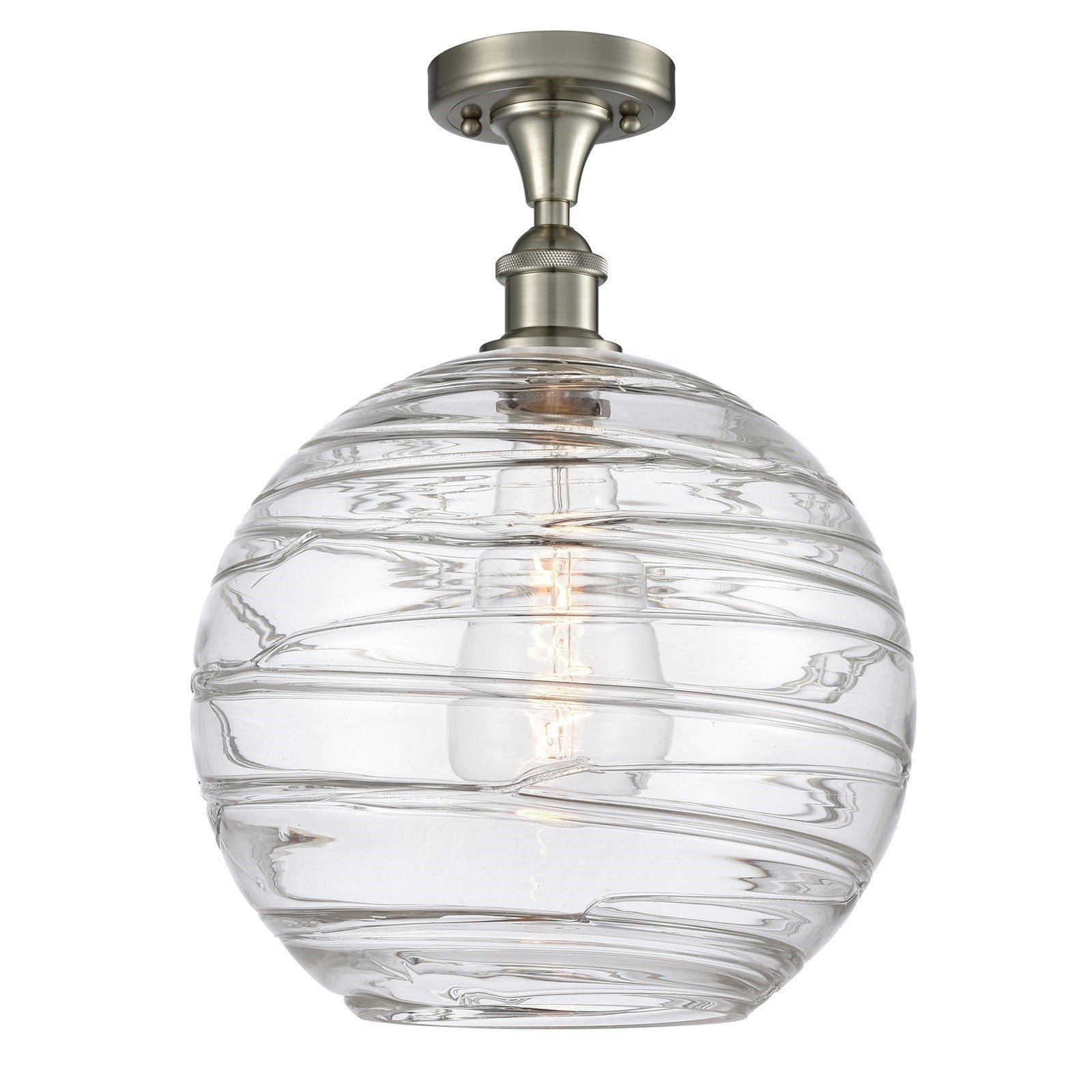 Innovations Athens Deco Swirl 12in 1-Light Semi-Flush | Industrial Brushed Satin Nickel and Clear Glass Globe Shade | Model 516-1C-SN-G1213-12CL
