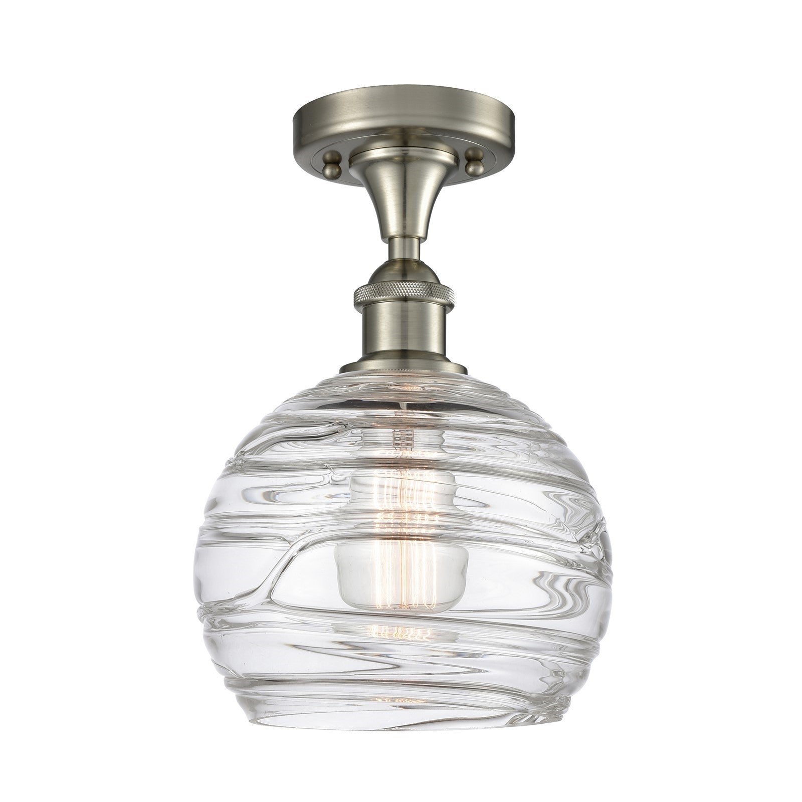 Innovations Athens Deco Swirl 8in 1-Light Semi-Flush | Industrial Brushed Satin Nickel and Clear Glass | Bedroom | Model 516-1C-SN-G1213-8CL