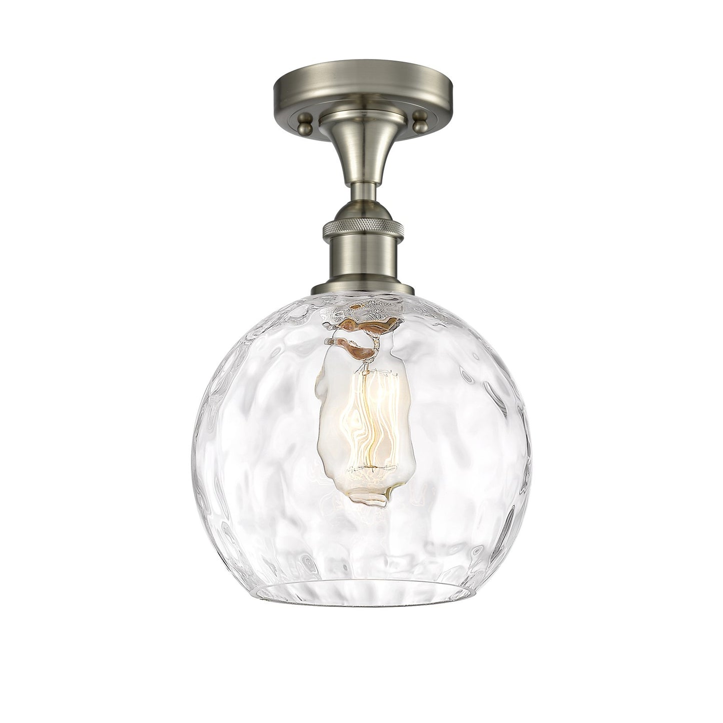 Innovations Athens Water Glass 8in 1-Light LED Semi-Flush | Industrial Brushed Satin Nickel and Clear Glass | Bedroom | Model 516-1C-SN-G1215-8-LED