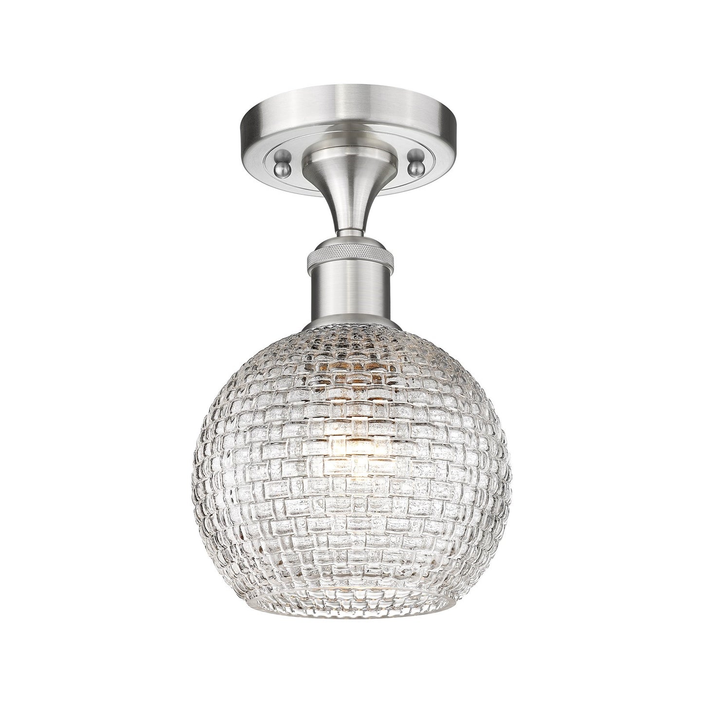 Innovations Athens 6in 1-Light Semi-Flush | Modern Farmhouse Brushed Satin Nickel and Clear Basket Weave Glass | Hallway | Model 516-1C-SN-G122C-6CL