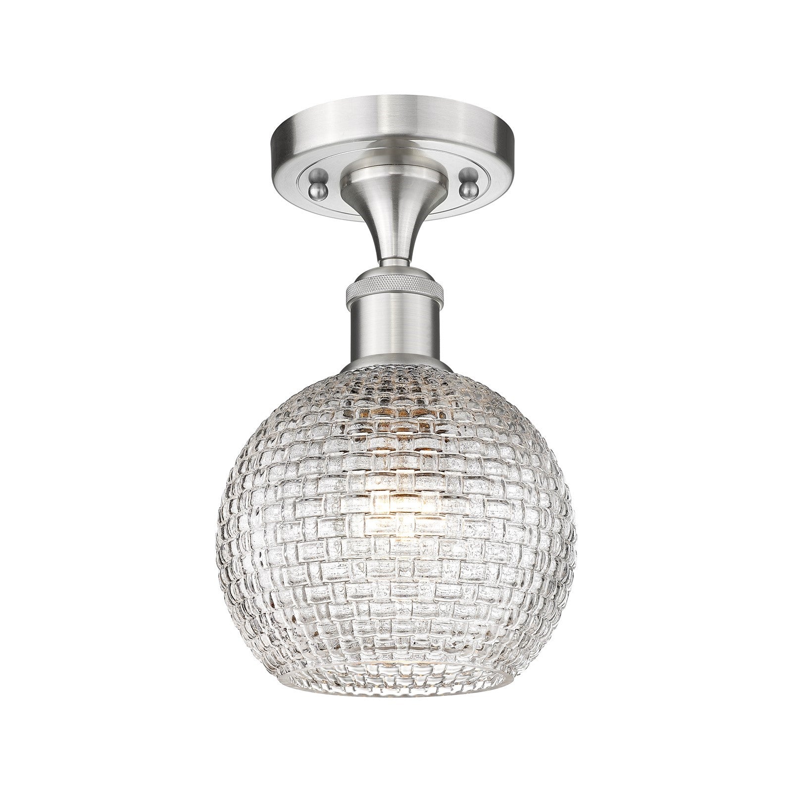 Innovations Athens 6in 1-Light Semi-Flush | Modern Farmhouse Brushed Satin Nickel and Clear Basket Weave Glass | Hallway | Model 516-1C-SN-G122C-6CL