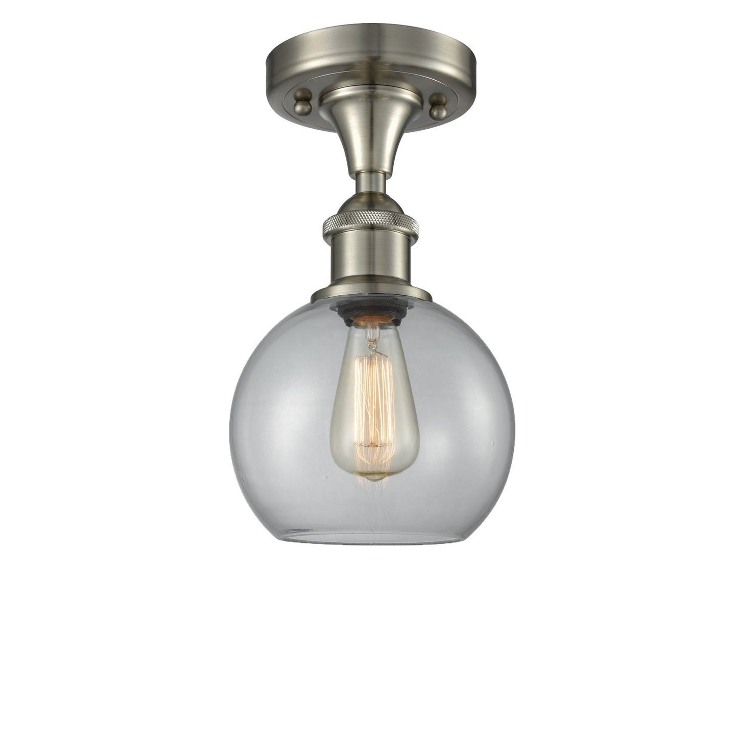 Innovations Athens 8in 1-Light Semi-Flush | Modern Farmhouse Brushed Satin Nickel and Clear Basket Weave Glass | Hallway | Model 516-1C-SN-G122C-8CL