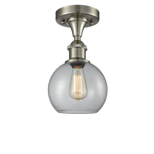 Innovations Athens 8in 1-Light Semi-Flush | Modern Farmhouse Brushed Satin Nickel and Clear Basket Weave Glass | Hallway | Model 516-1C-SN-G122C-8CL