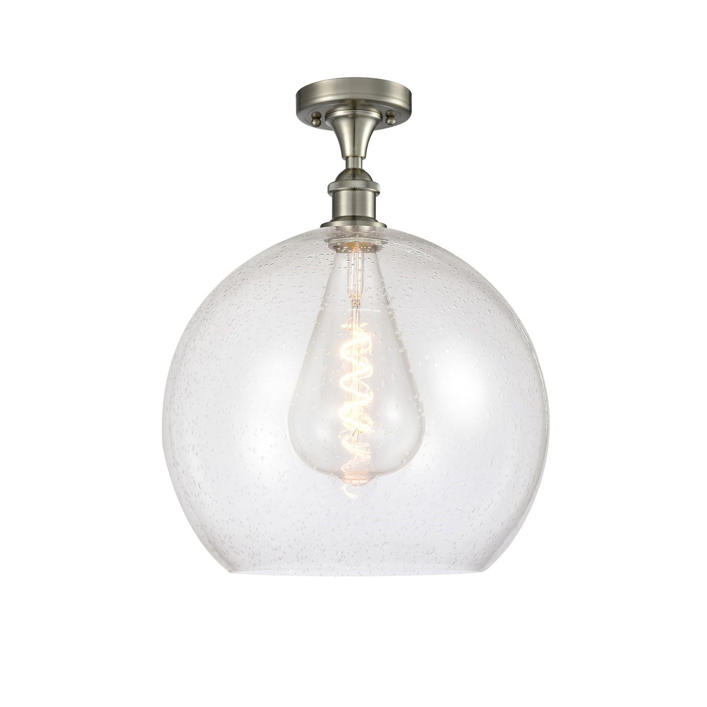 Innovations Athens 14in 1-Light LED Semi-Flush | Industrial Brushed Satin Nickel and Seedy Glass | Kitchen & Dining | Model 516-1C-SN-G124-14-LED