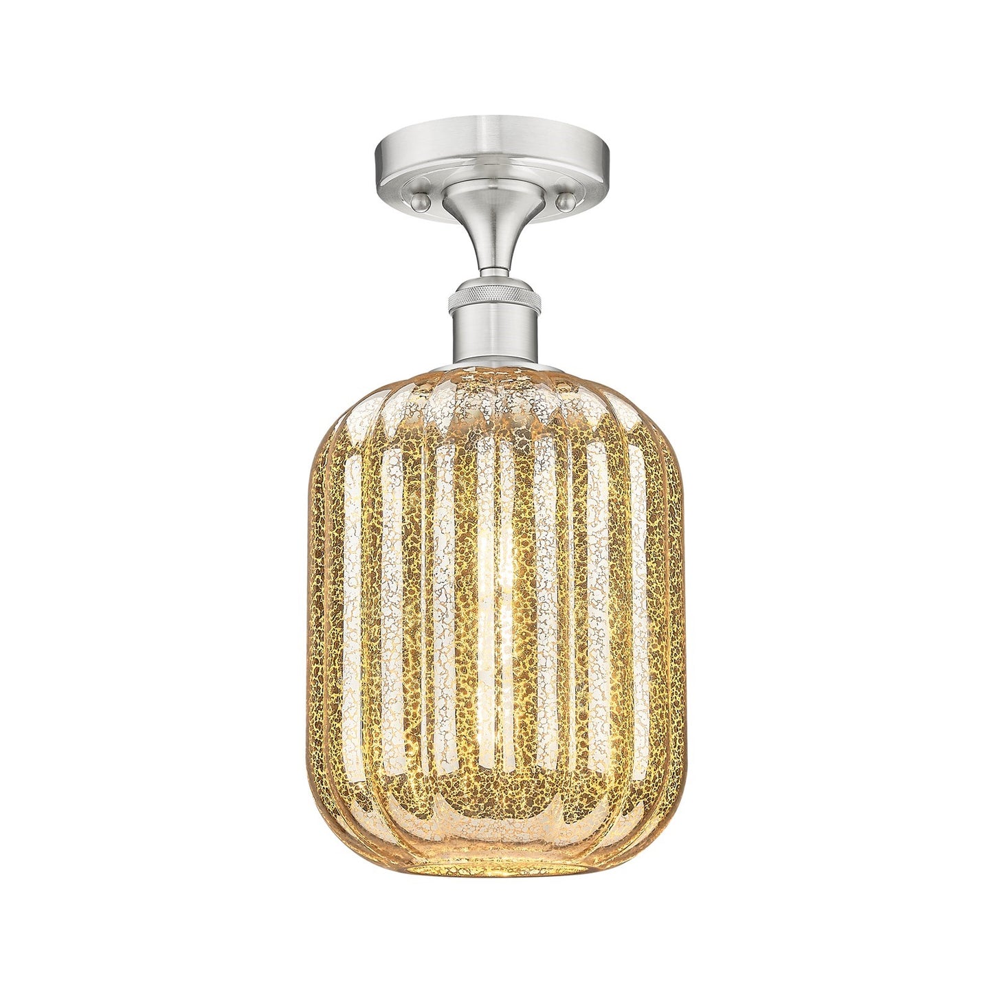 Innovations Preston Cylinder 7in 1-Light Semi-Flush | Industrial Brushed Satin Nickel and Mercury Glass | Hallway & Foyer | Model 516-1C-SN-G460-7ME