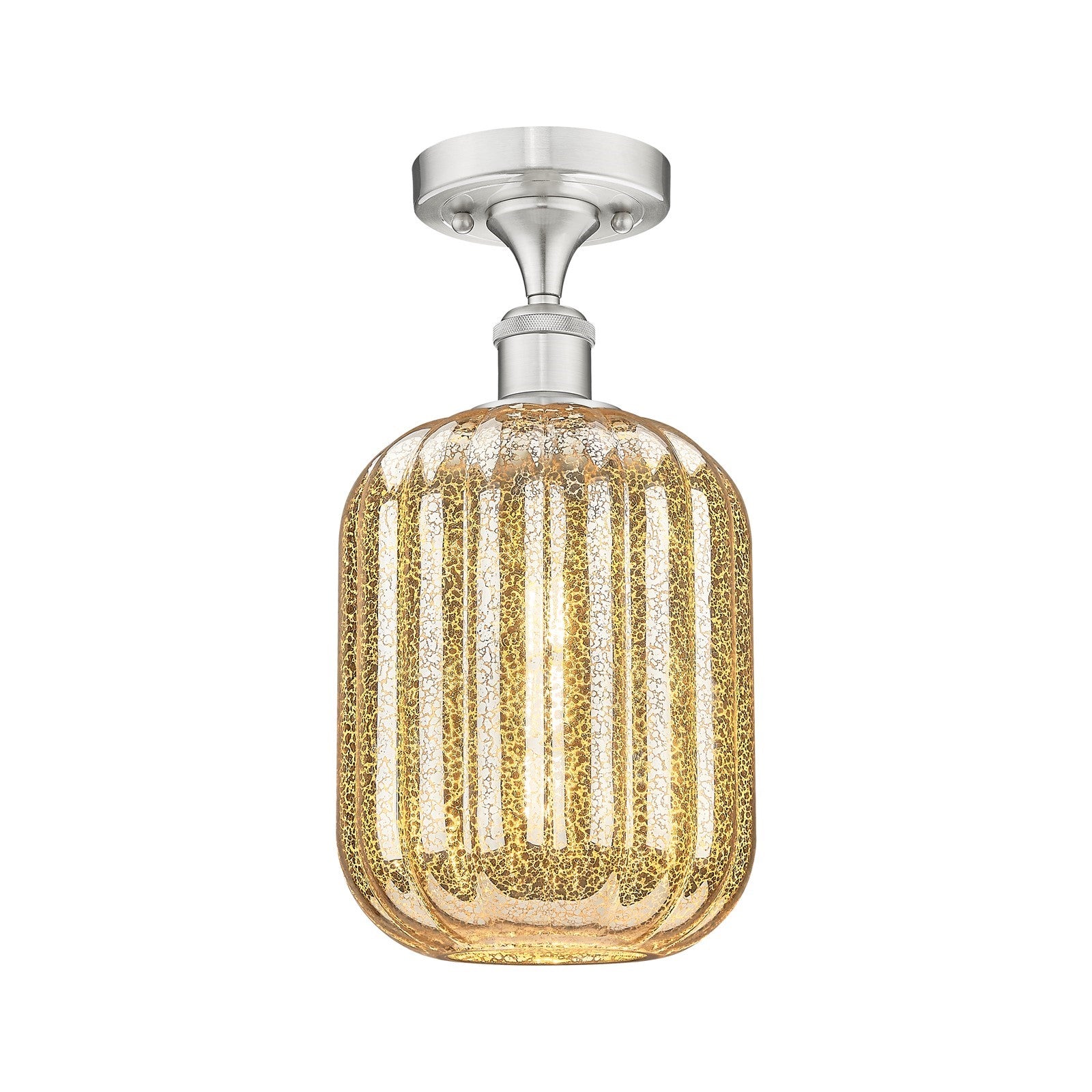 Innovations Preston Cylinder 7in 1-Light Semi-Flush | Industrial Brushed Satin Nickel and Mercury Glass | Hallway & Foyer | Model 516-1C-SN-G460-7ME